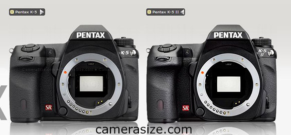 Pentax K-5, K-5 II side by side size comparison