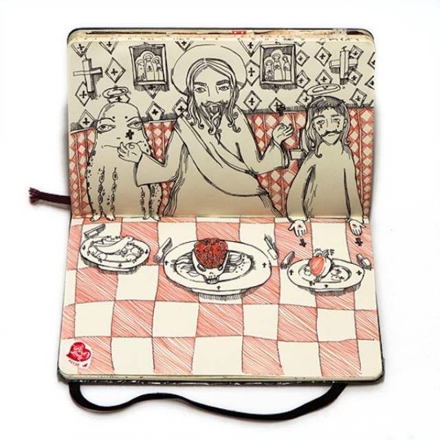 Нереальная «Тайная вечеря» в блокнотных рисунках Натальи Платоновой