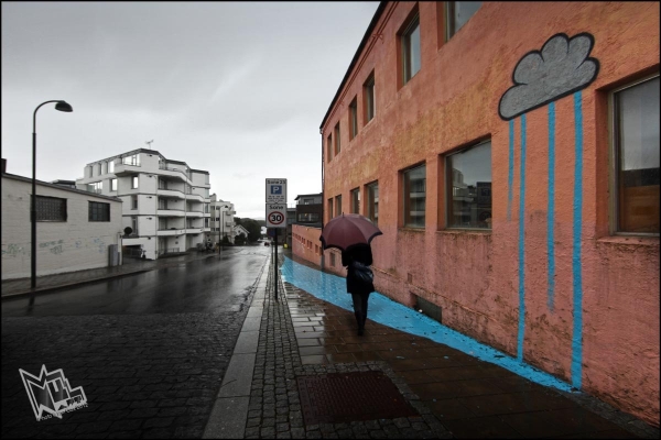 Облачный стрит-арт на фестивале Nuart в городе Ставангер, Норвегия