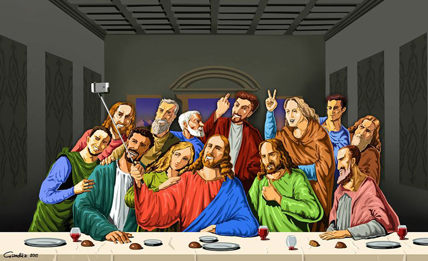Религиозные селфи в сатирических иллюстрациях Гюндуза Агаева