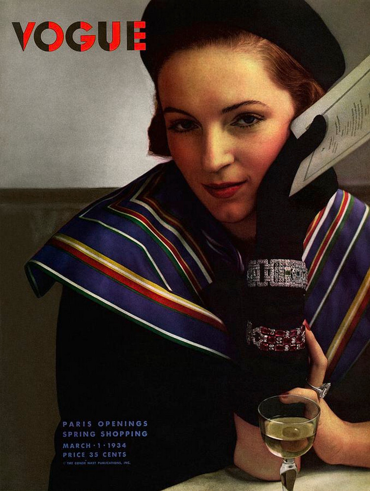 Обложка журнала Vogue с изображением модели в одежде, 1934 г. Фотограф Эдвард Стайхен