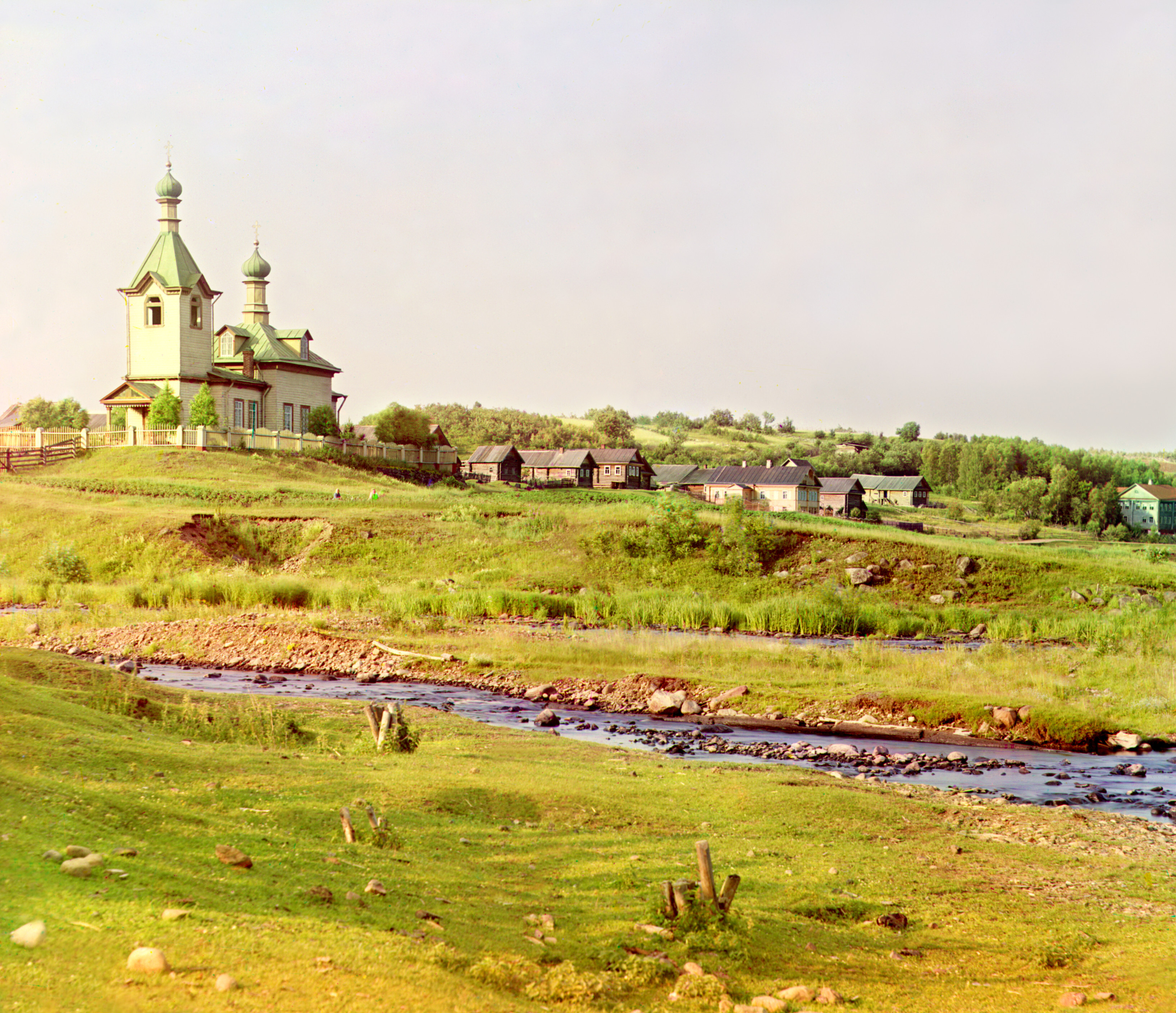 Деревня Усланка на реке Свирь. Российская империя, 1909, фотограф Сергей Прокудин-Горский