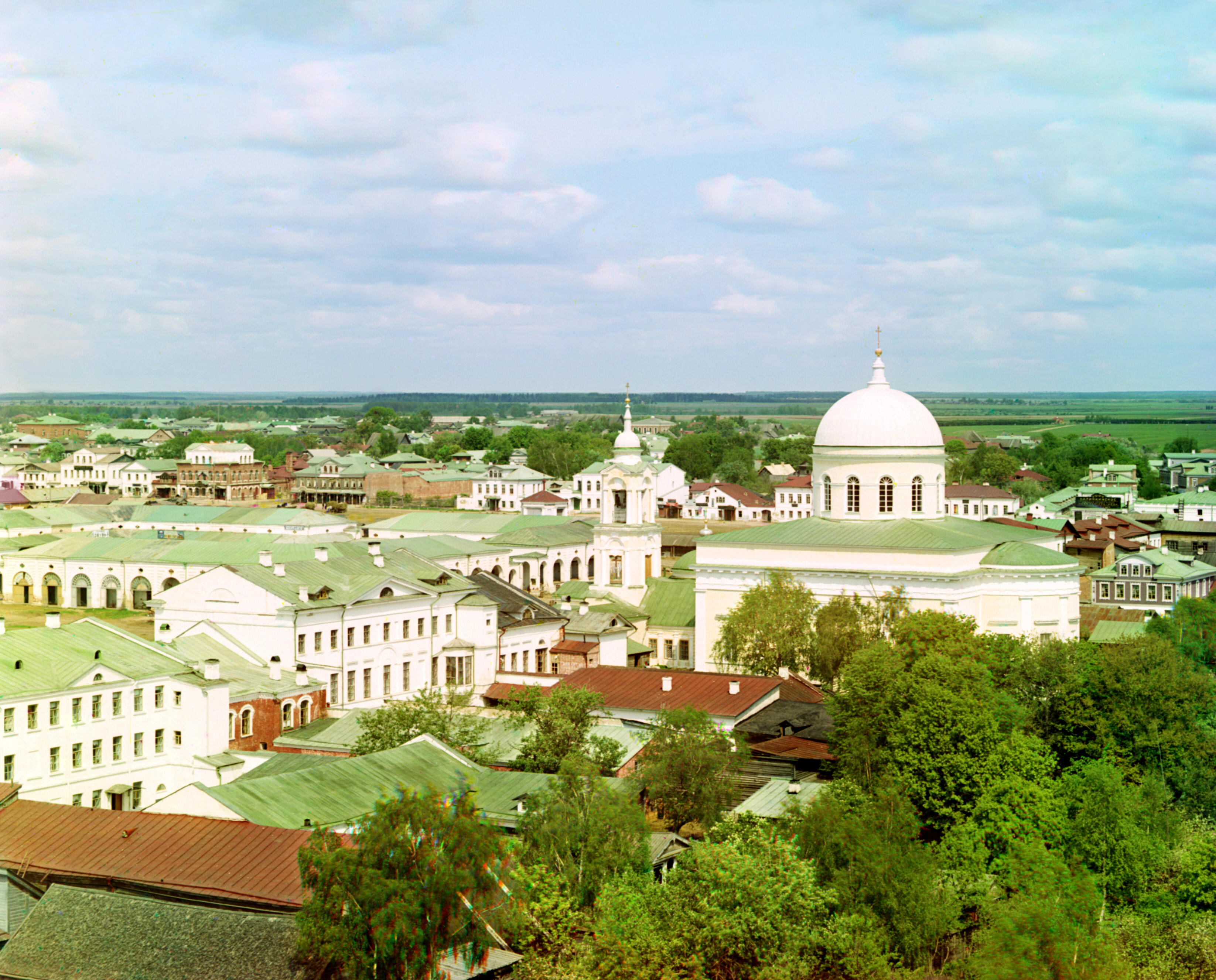 Город Ржев. Князь Федорова сторона города. Собор Рождества Христова. Снято с колокольни Успенского собора, 1910, фотограф Сергей Прокудин-Горский
