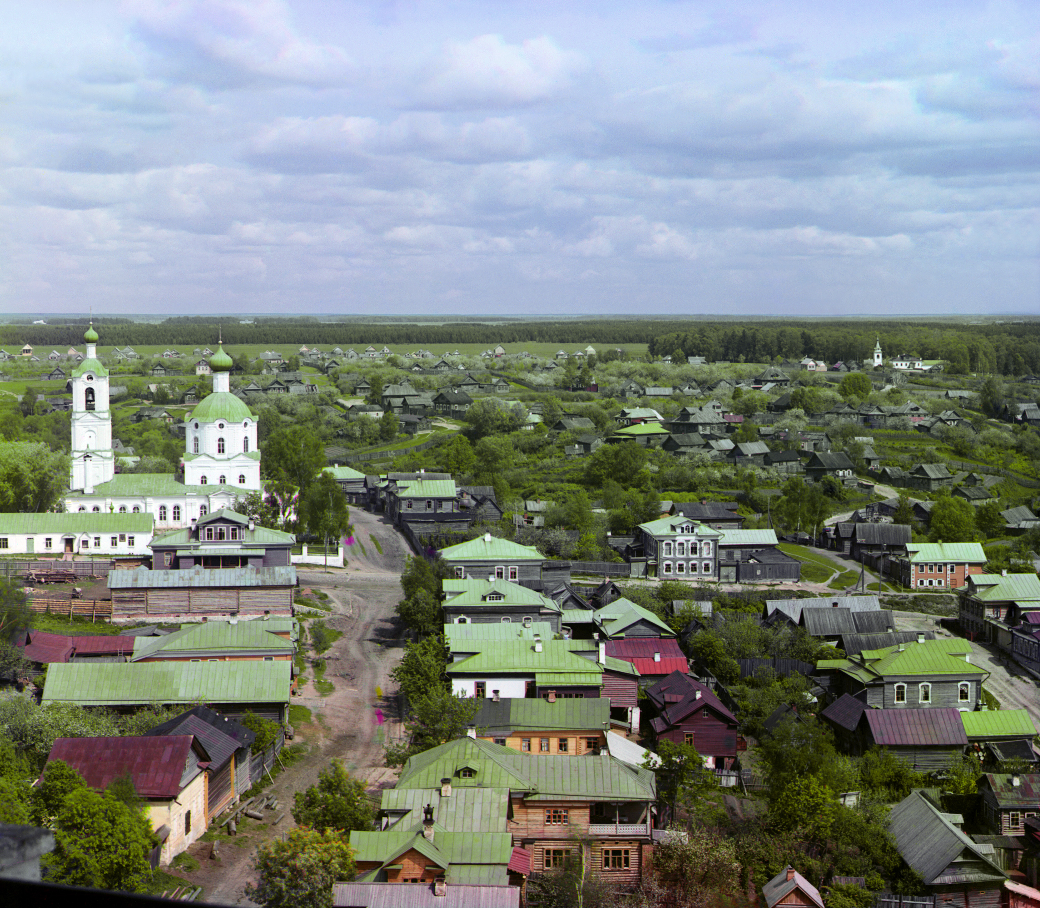 Город Ржев. Князь-Федорова сторона города с церковью Святой Покровительницы Божией Матери, 1910, фотограф Сергей Прокудин-Горский