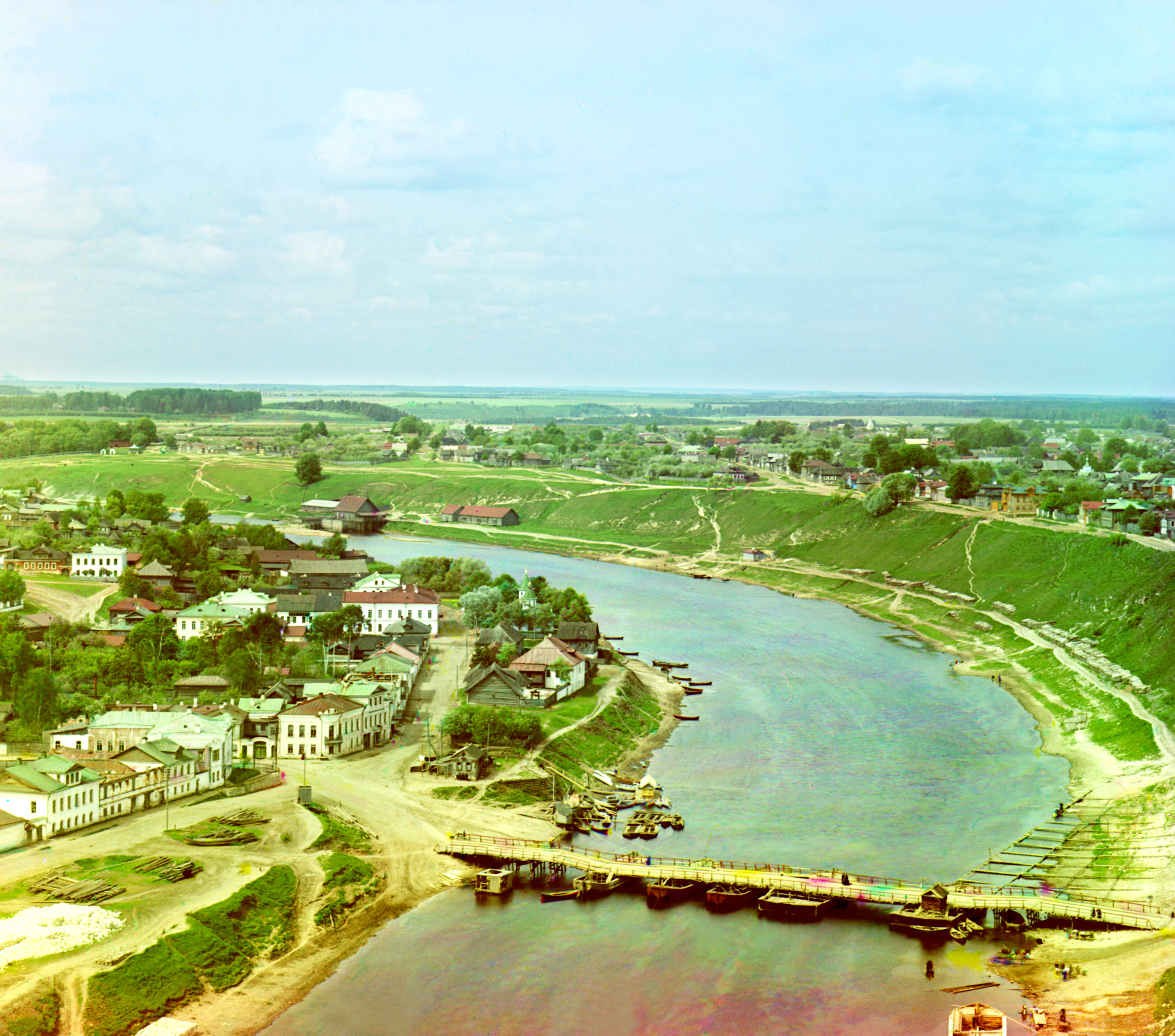 Город Ржев. Мост через реку Волгу, 1910, фотограф Сергей Прокудин-Горский