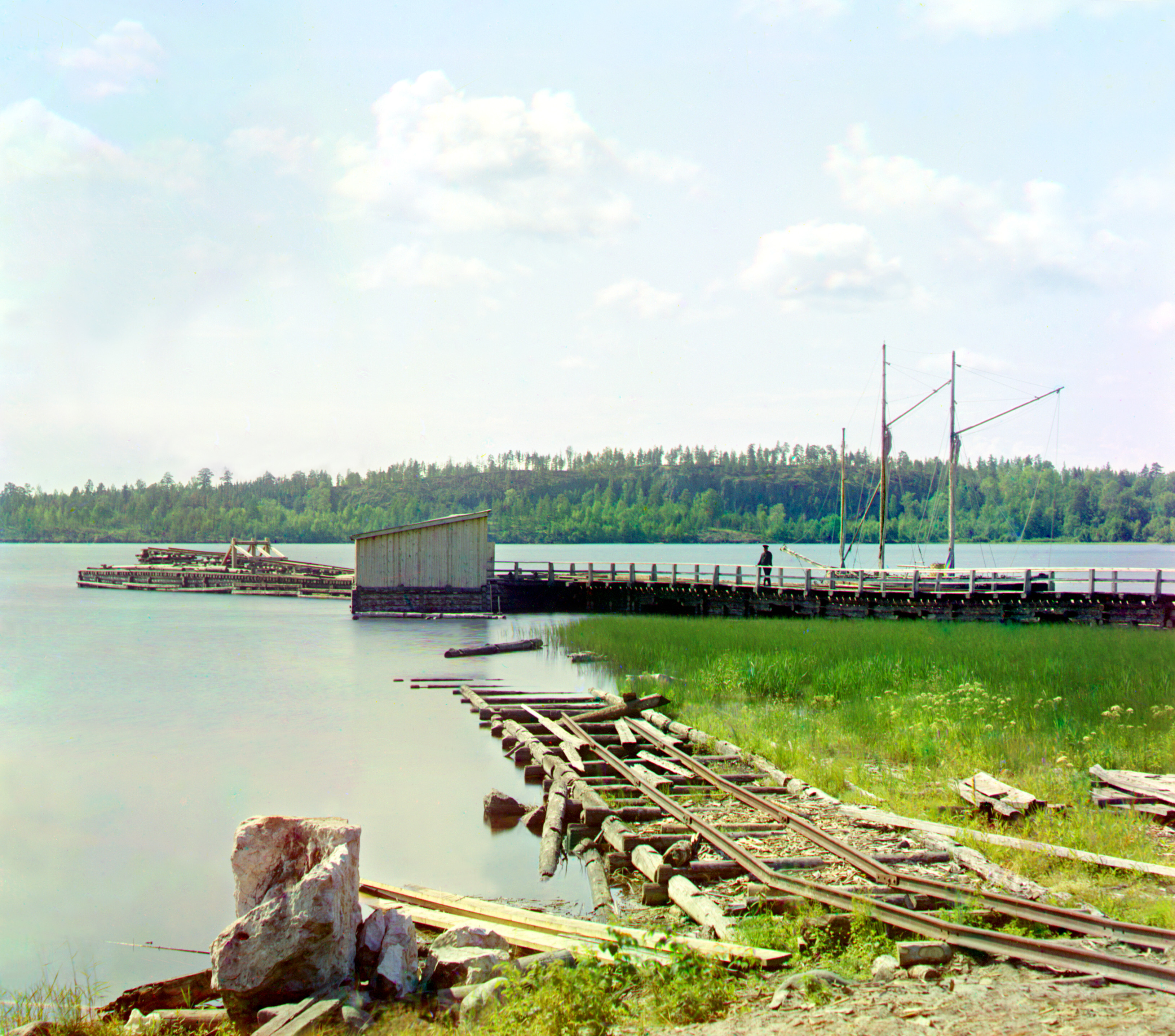 То же железнодорожная плотина на станции Лижма. Общий вид, 1915, фотограф Сергей Прокудин-Горский