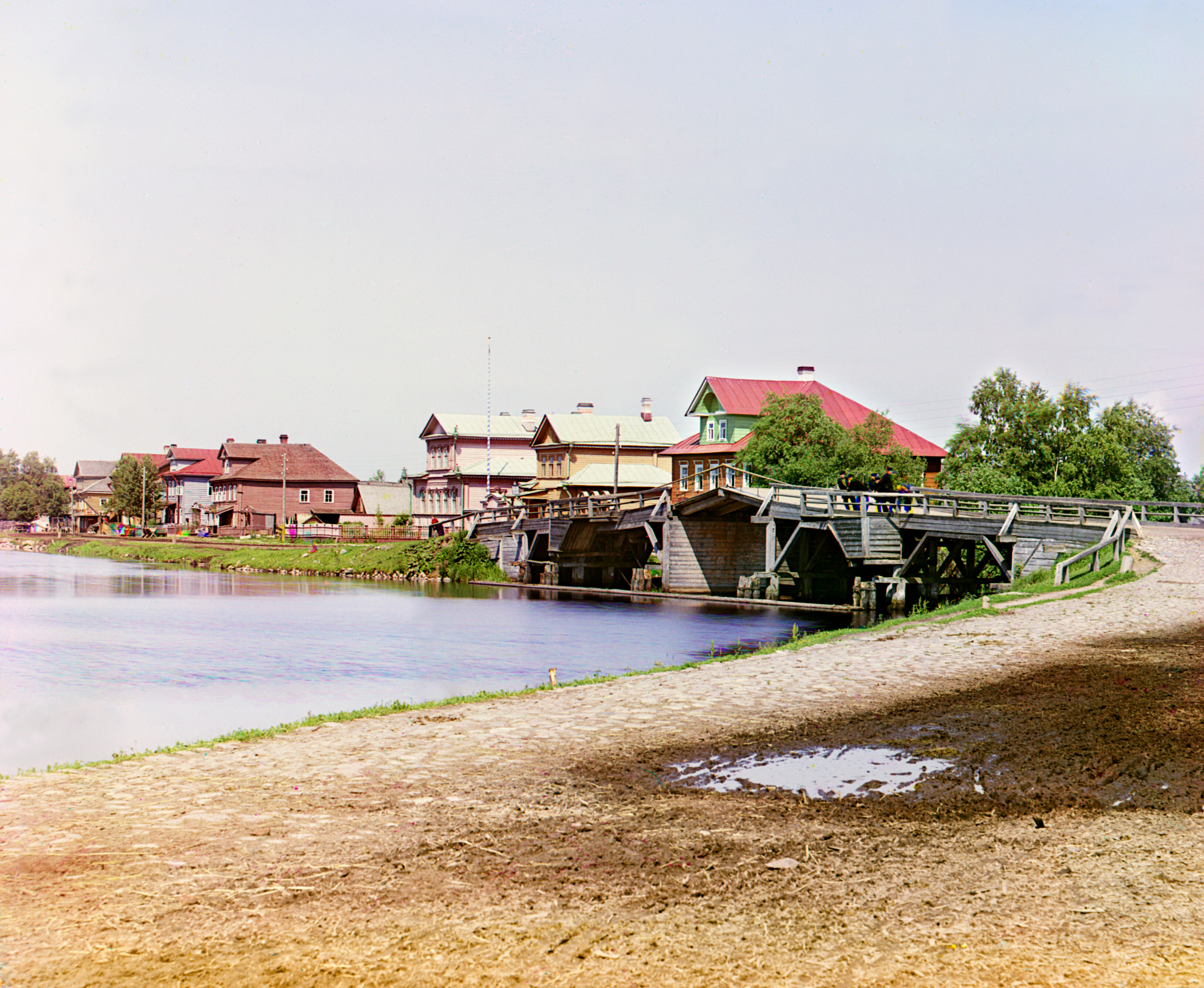 Буксировочный мост в деревне Лава, 1909, фотограф Сергей Прокудин-Горский