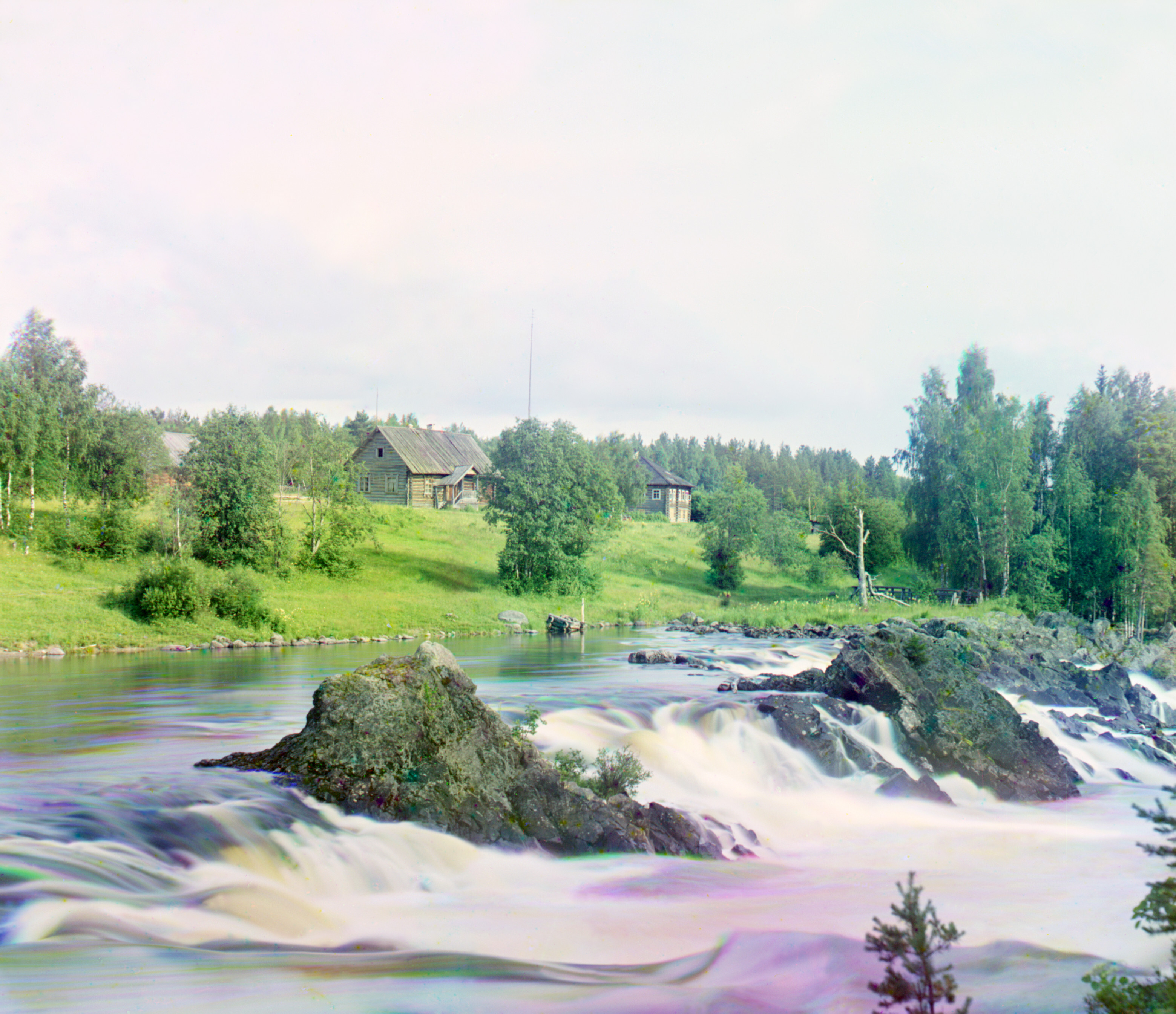 Боковой вид на водопад Кивач. Река Суна, 1915, фотограф Сергей Прокудин-Горский