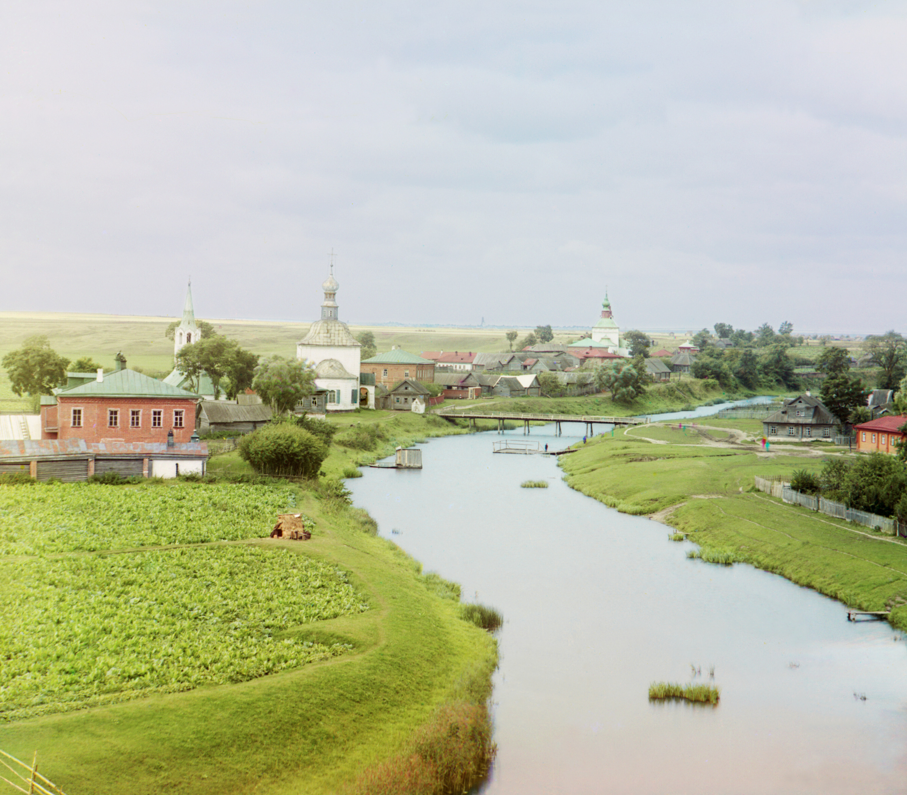 Вид на Суздаль вдоль реки Каменки., 1912 г., фотограф Сергей Прокудин-Горский