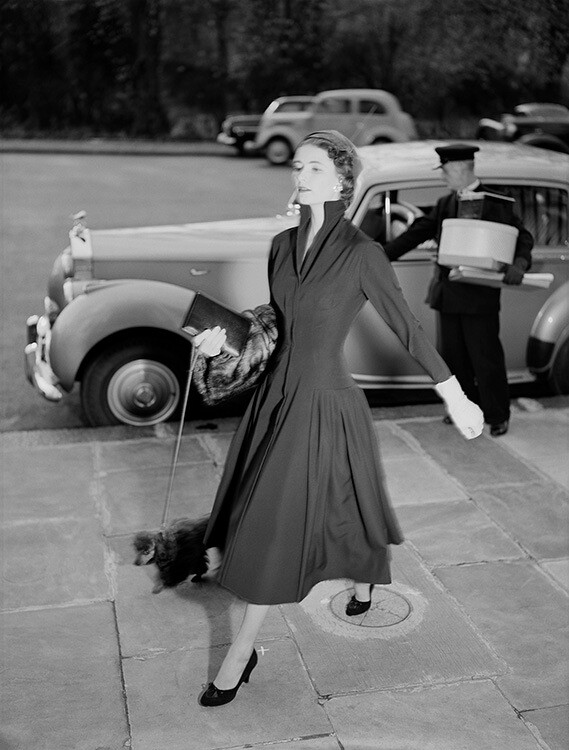 Давина Уэст гуляет с собакой на Белгрейв-сквер в Лондоне, 1955 год. Фотограф Норман Паркинсон