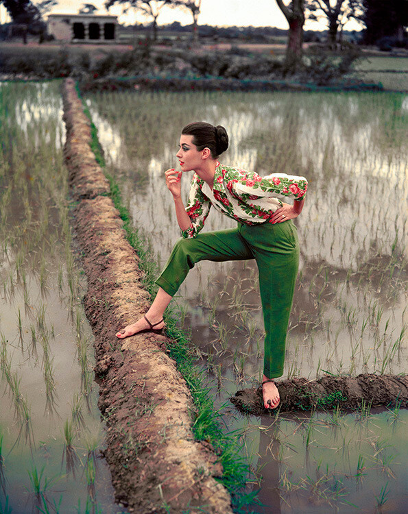 Барбара Маллен в Индии в хлопковой рубашке от Digby Morton и льняных брюках от Daks. Vogue, ноябрь 1956 года. Фотограф Норман Паркинсон