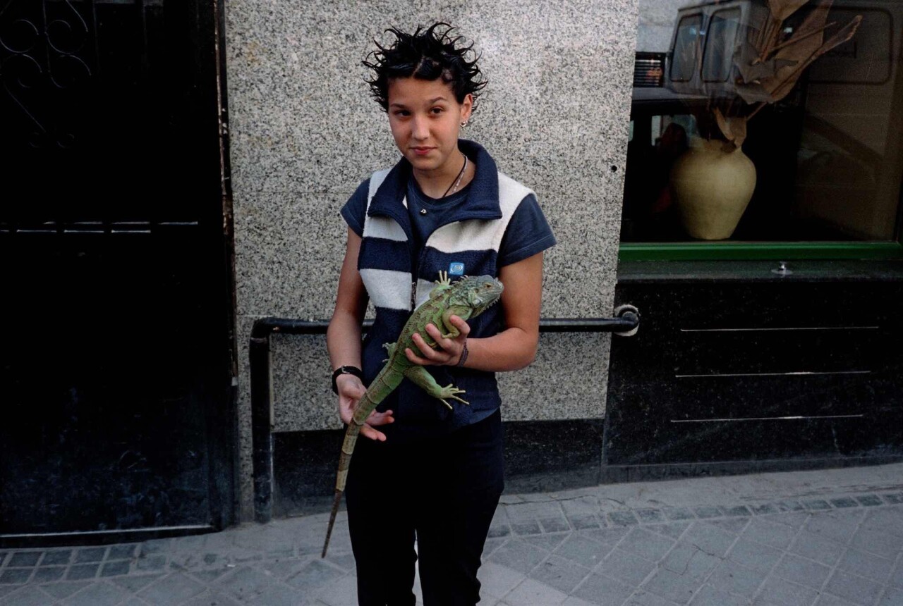 Проект Ежедневный отчет, Мадрид, молодая девушка с игуаной, май, 1999 год. Фотограф Франк Хорват