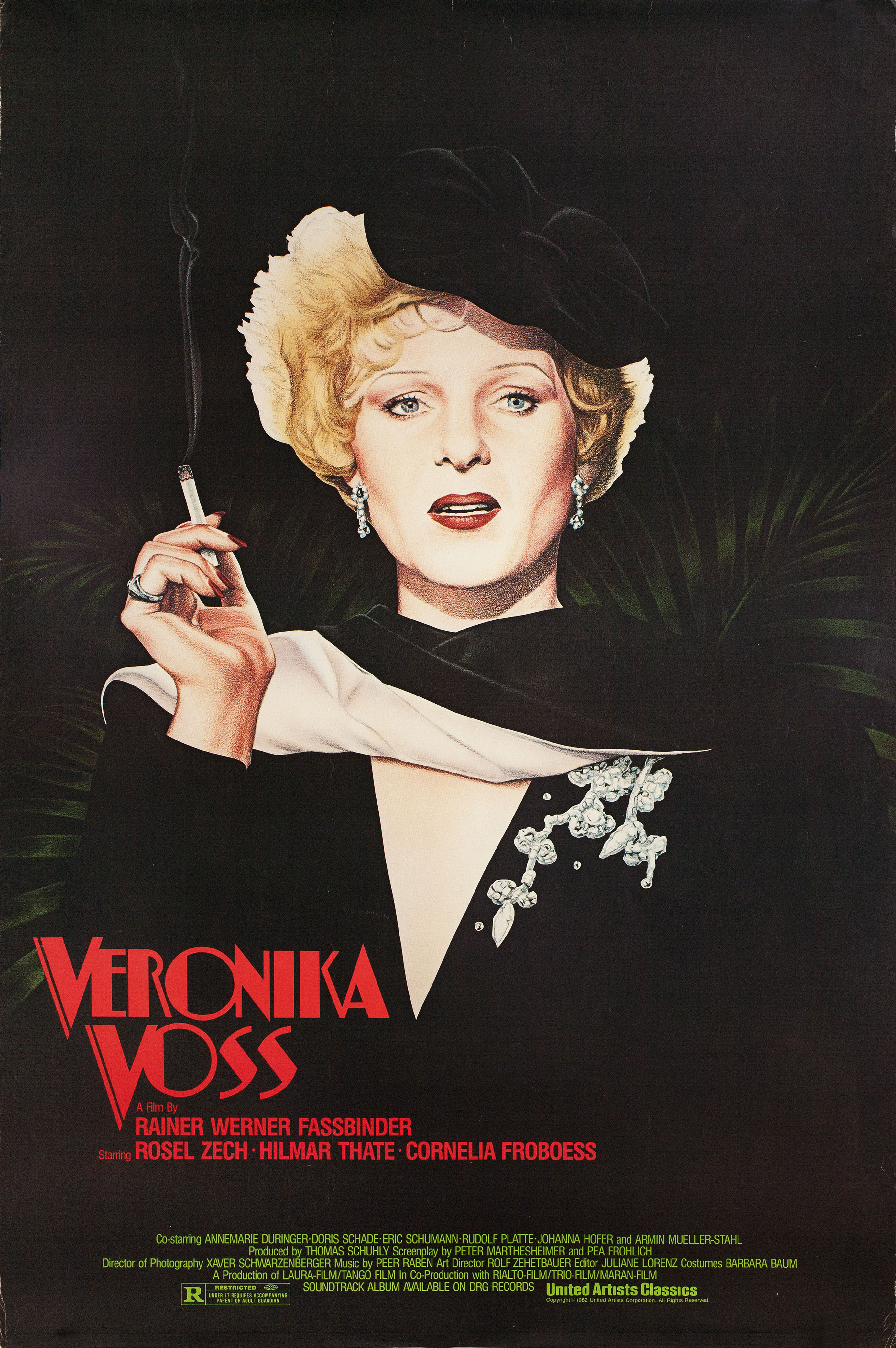 Тоска Вероники Фосс (Veronika Voss, 1982), режиссёр Райнер Вернер Фассбиндер, постер к фильму в стиле ар-деко (США, 1982 год)