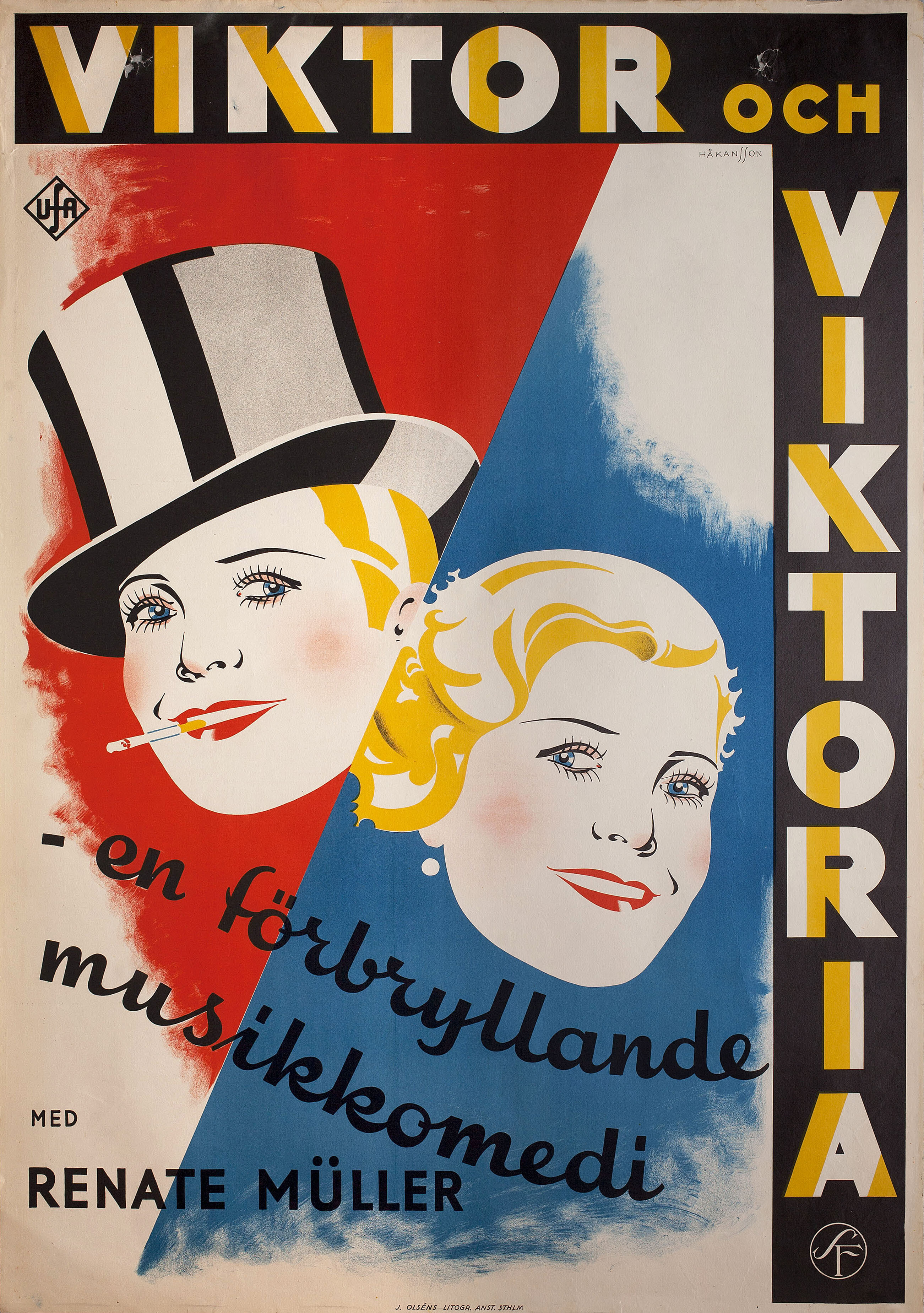 Виктор и Виктория (Viktor und Viktoria, 1933), режиссёр Райнхольд Шюнцель, постер к фильму в стиле ар-деко (Швеция, 1933 год), автор Гуннар Хаканссон