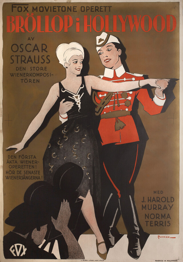 Замужем в Голливуде (Married in Hollywood, 1929), режиссёр Марсель Сильвер, постер к фильму в стиле ар-деко (Швеция, 1930 год), автор Эрик Роман
