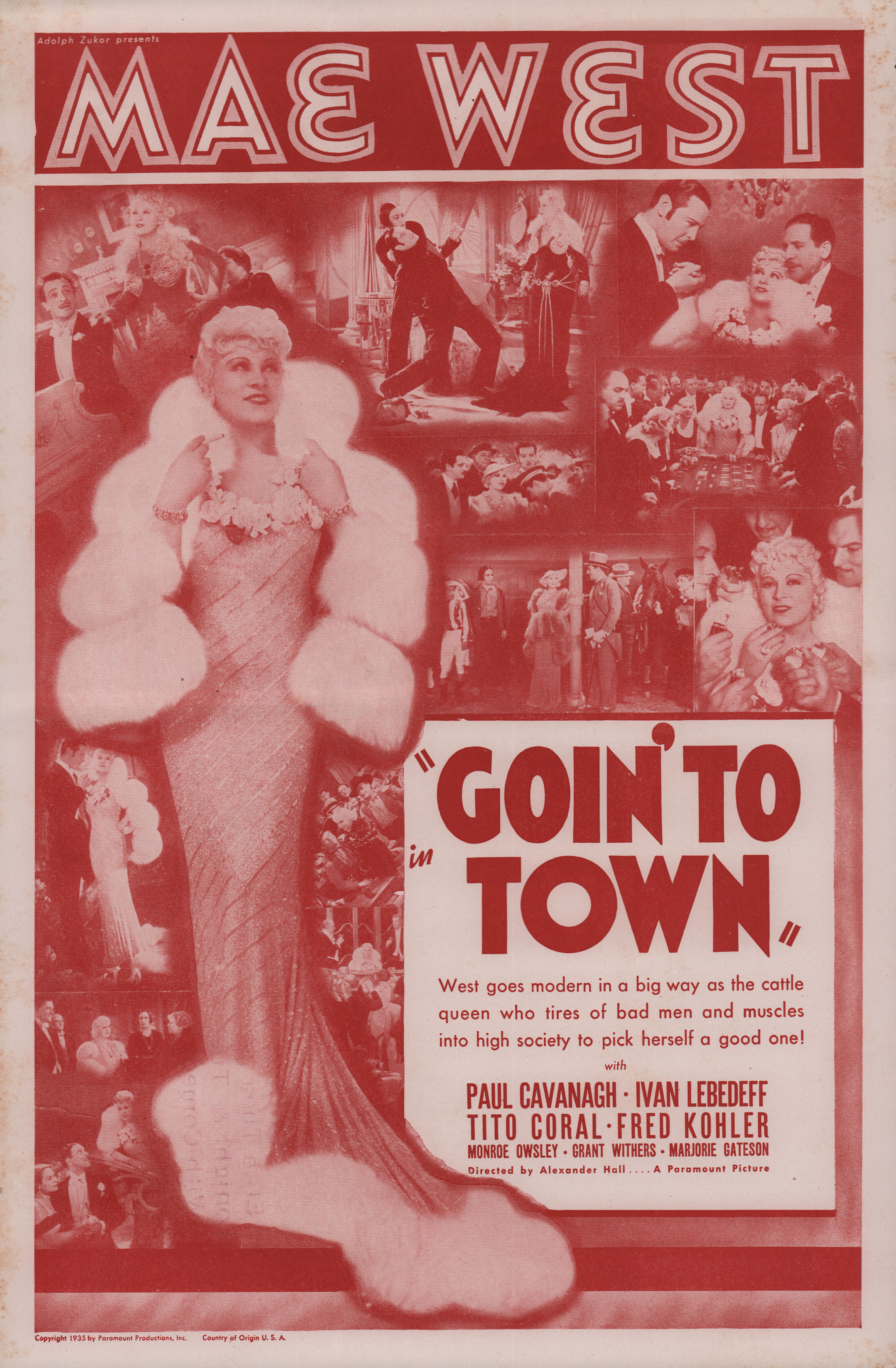 Иду в город (Goin to Town, 1935), режиссёр Александр Холл, постер к фильму в стиле ар-деко (США, 1935 год)