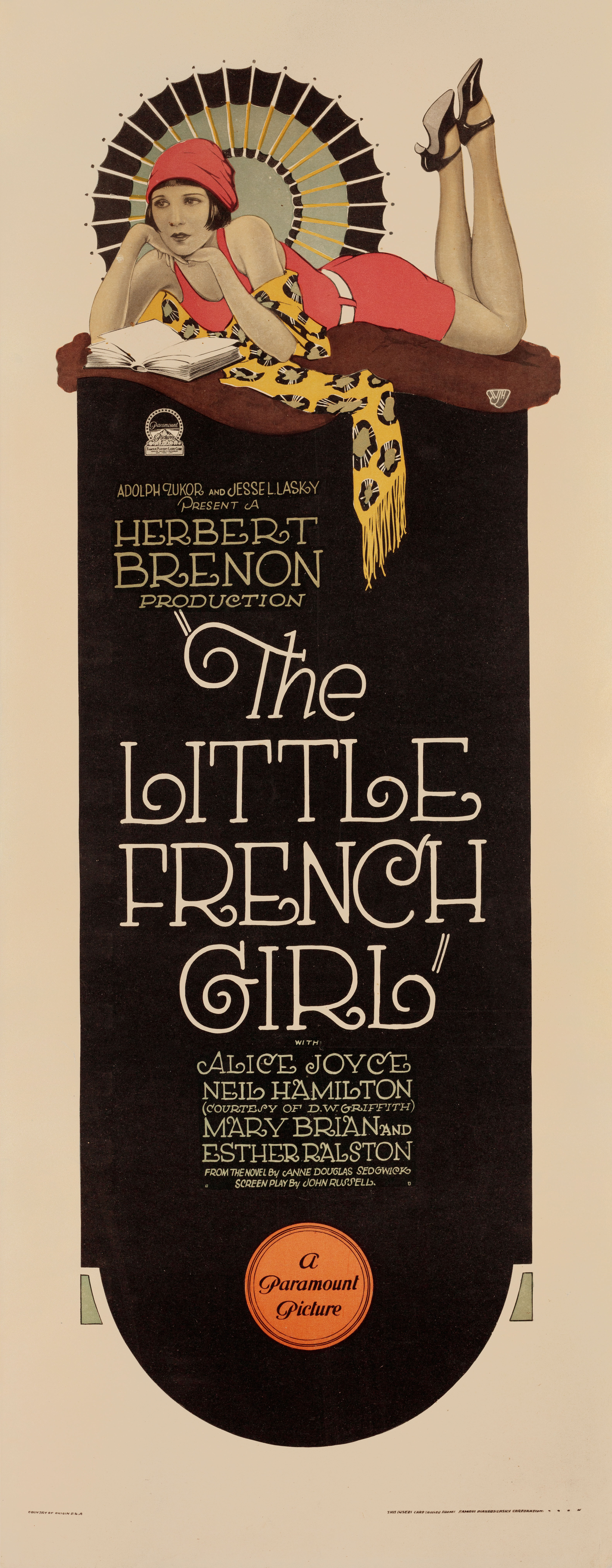 Маленькая французская девочка (The Little French Girl, 1925), режиссёр Герберт Бренон, постер к фильму в стиле ар-деко (США, 1925 год)