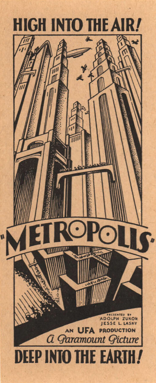 Метрополис (Metropolis, 1927), режиссёр Фриц Ланг, постер к фильму в стиле ар-деко (США, 1927 год) (4)