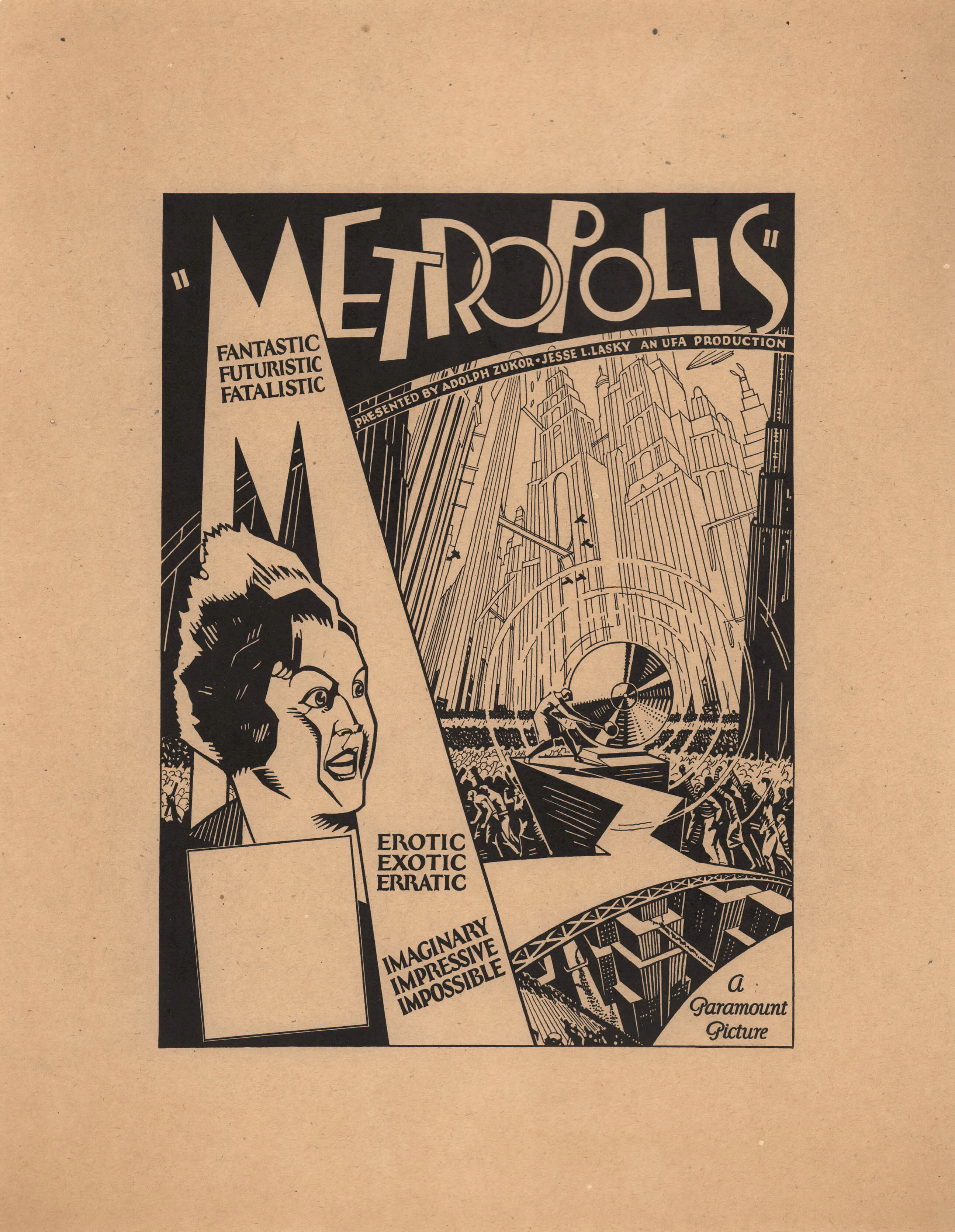 Метрополис (Metropolis, 1927), режиссёр Фриц Ланг, постер к фильму в стиле ар-деко (США, 1927 год) (8)