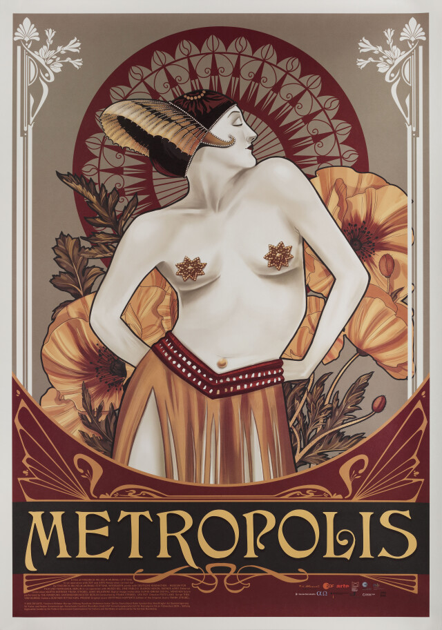 Метрополис (Metropolis, 1927), режиссёр Фриц Ланг, постер к фильму в стиле ар-деко (Швеция, 2022 год), автор Орнелла Коломбо