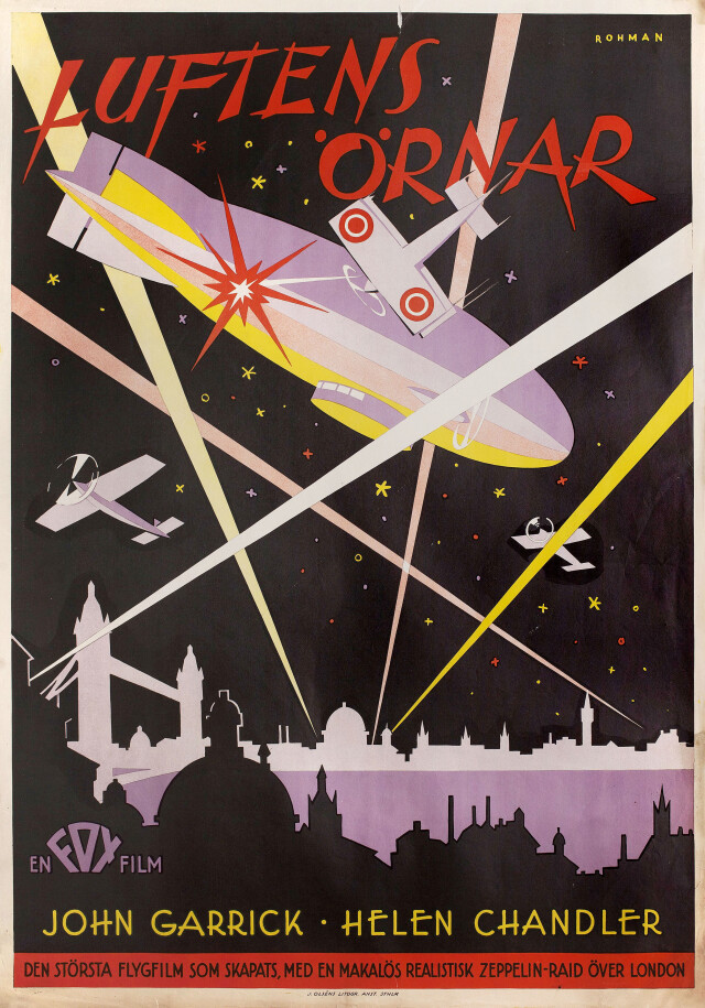 Небесный ястреб (The Sky Hawk, 1929), режиссёр Джон Дж. Блайстоун, постер к фильму в стиле ар-деко (Швеция, 1929 год), автор Эрик Роман