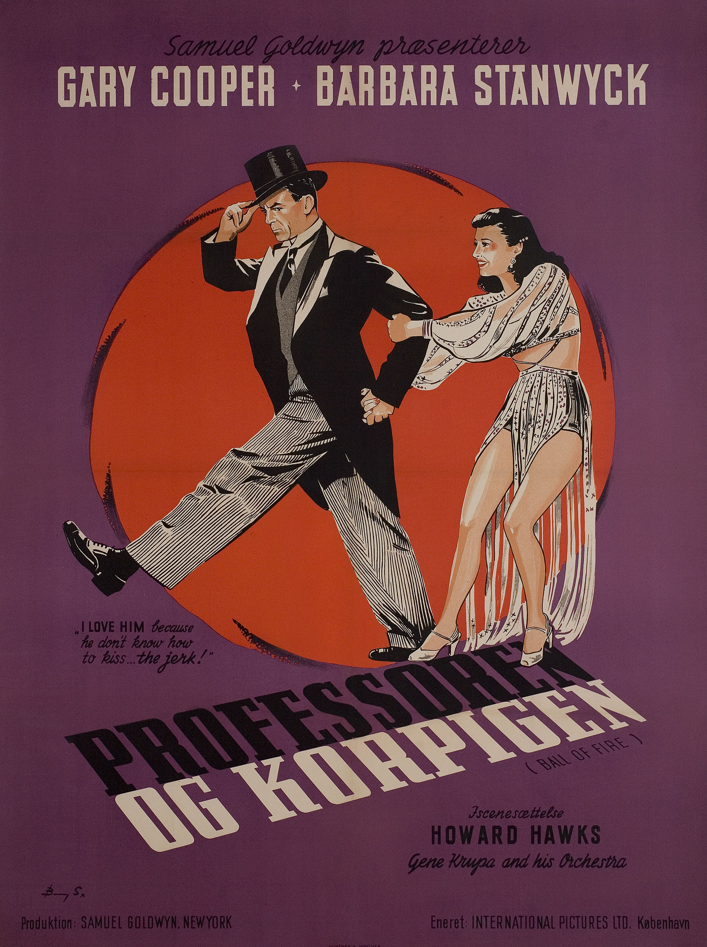 С огоньком (Ball of Fire, 1941), режиссёр Говард Хоукс, постер к фильму в стиле ар-деко (Дания, 1947 год), автор Стивенов