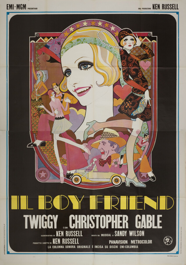 Приятель (The Boy Friend, 1971), режиссёр Кен Рассел, постер к фильму в стиле ар-деко (Италия, 1972 год), автор Дик Эллескас
