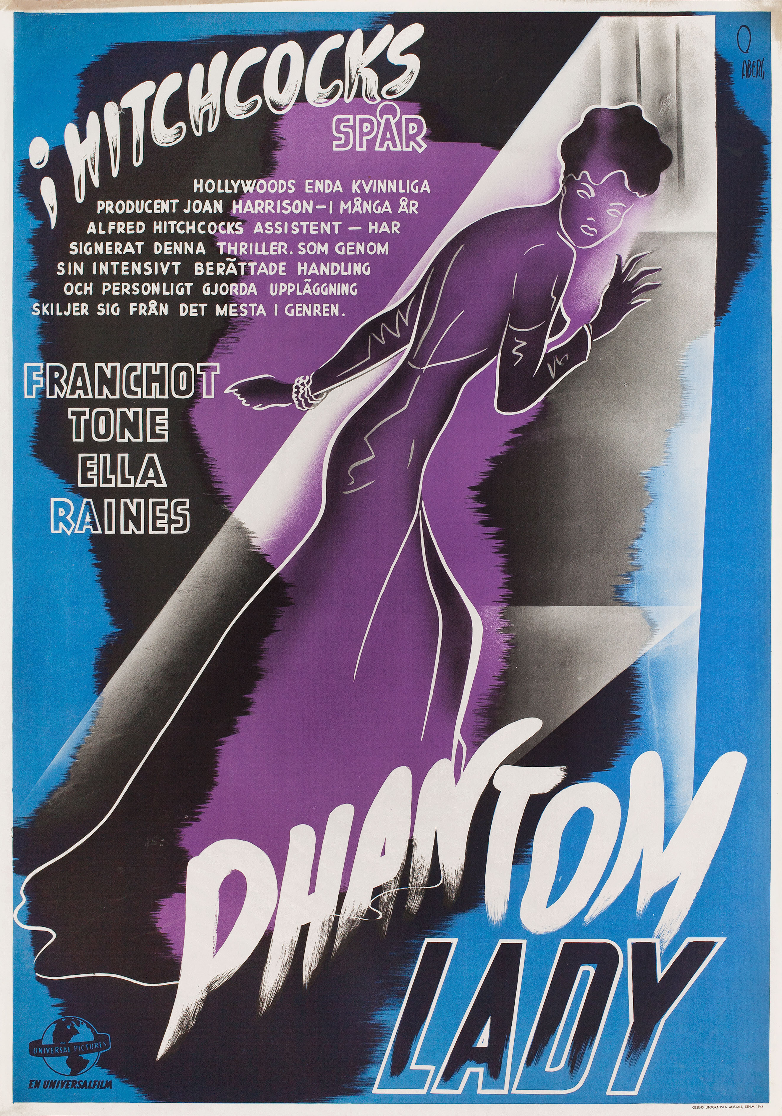 Леди-призрак (Phantom Lady, 1944), режиссёр Роберт Сиодмак, постер к фильму в стиле ар-деко (Швеция, 1944 год), автор Госта Аберг