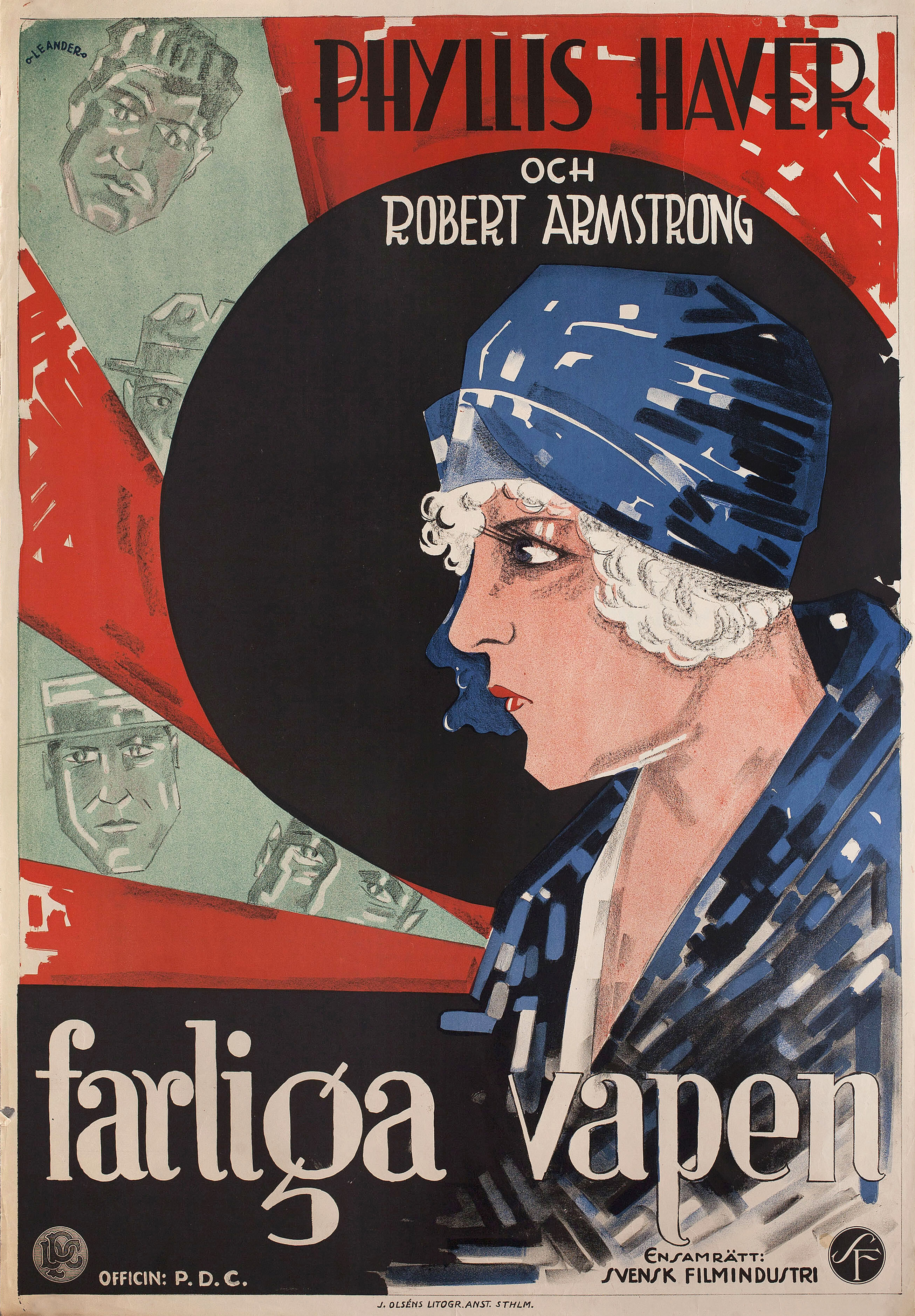 Загадочная леди (The Shady Lady, 1928), режиссёр Эдвард Х. Гриффит, постер к фильму в стиле ар-деко (Швеция, 1929 год), автор Леандер