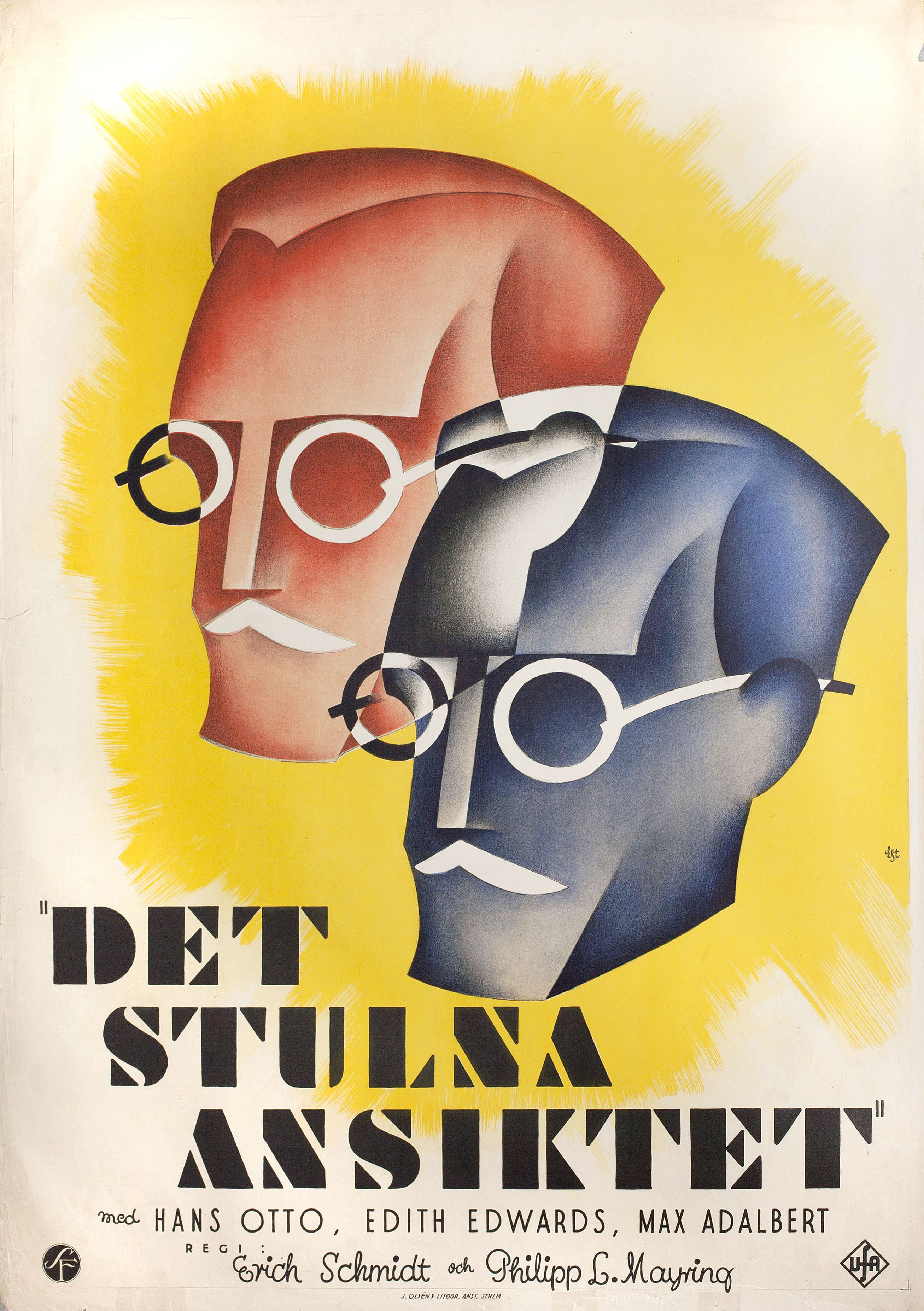 Украденное лицо (The Stolen Face, 1930), режиссёр Филипп Лотар Мэйринг, постер к фильму в стиле ар-деко (Швеция, 1930 год)