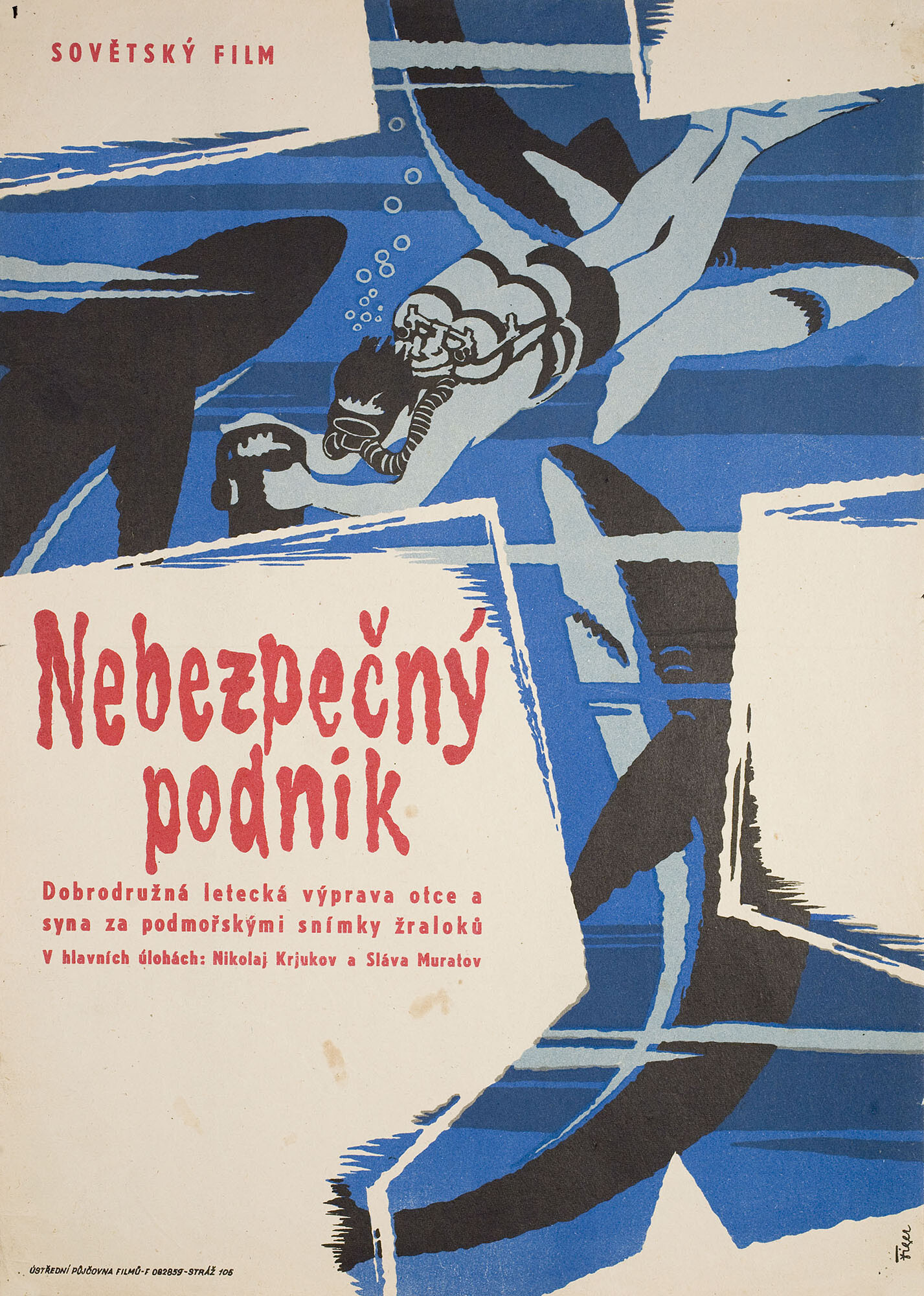 Последний дюйм (режиссёр Никита Курихин, 1958), чехословацкий постер к фильму, автор Иржи ул. Фигер, 1959 год