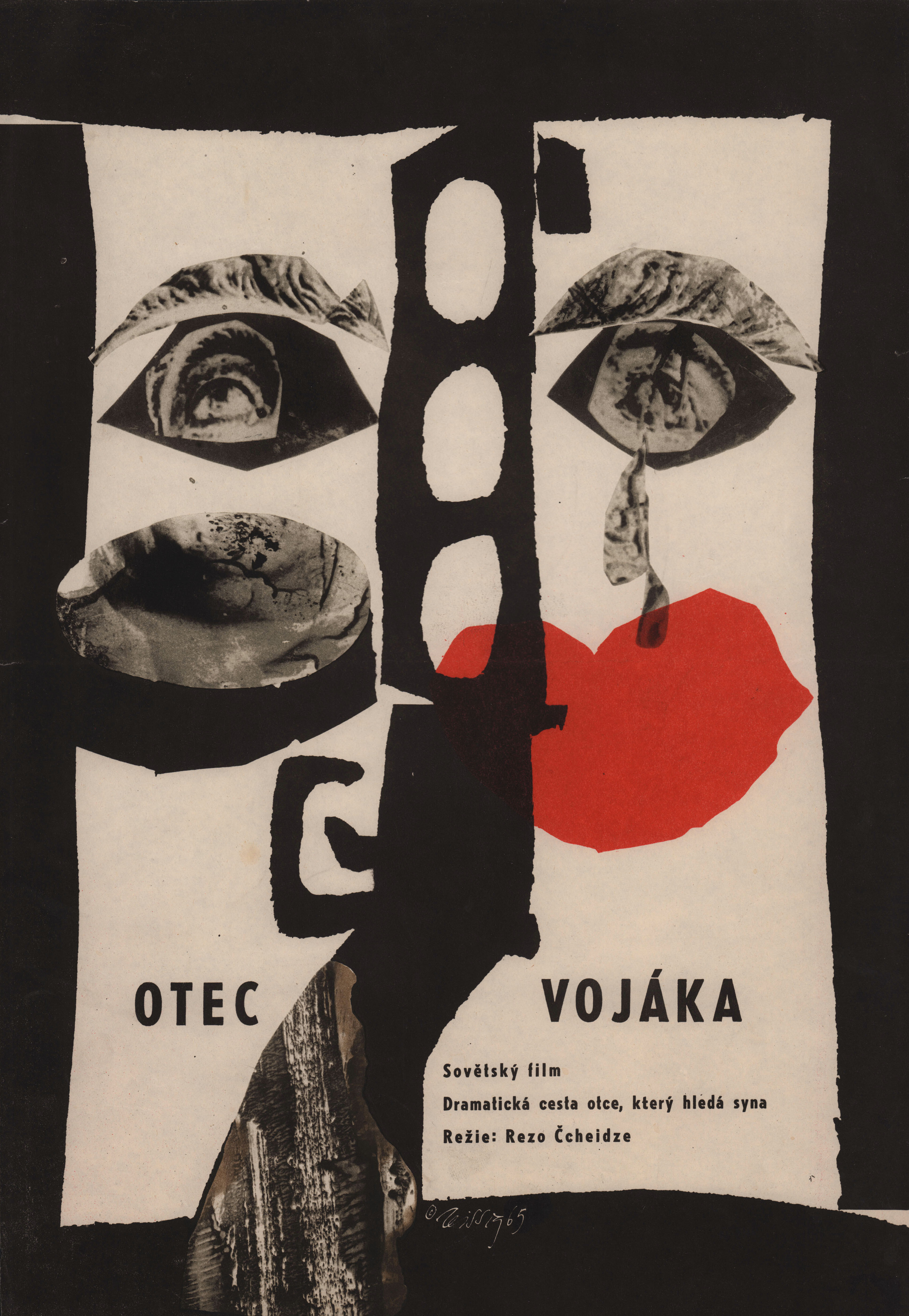 Отец солдата (режиссёр Резо Чхеидзе, 1964), чехословацкий постер к фильму, автор Карел Тейссиг, 1965 год