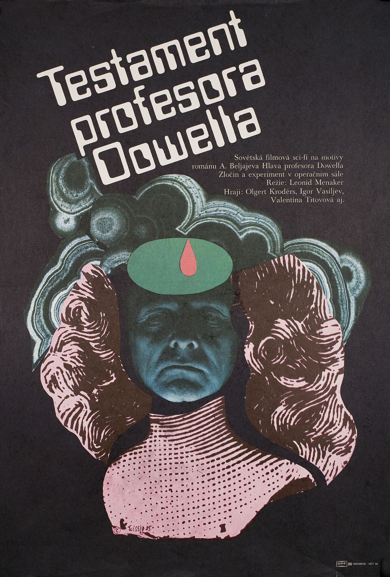 Завещание профессора Доуэля (режиссёр Леонид Менакер, 1985), чехословацкий постер к фильму, автор Карел Тейссиг, 1985 год