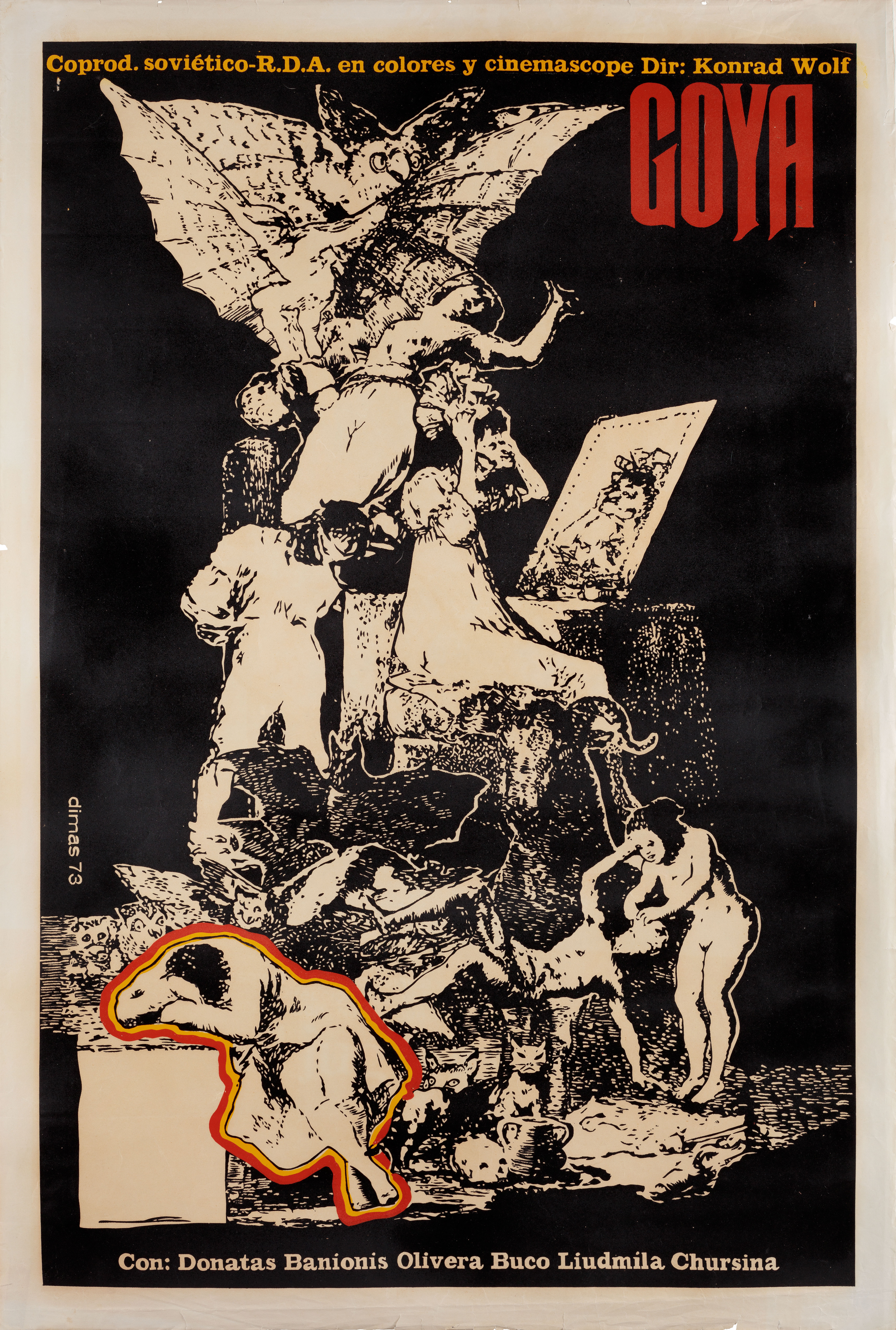 Гойя, или тяжкий путь познания (режиссёр Конрад Вольф, 1971), кубинский постер к фильму, автор Димас, 1973 год