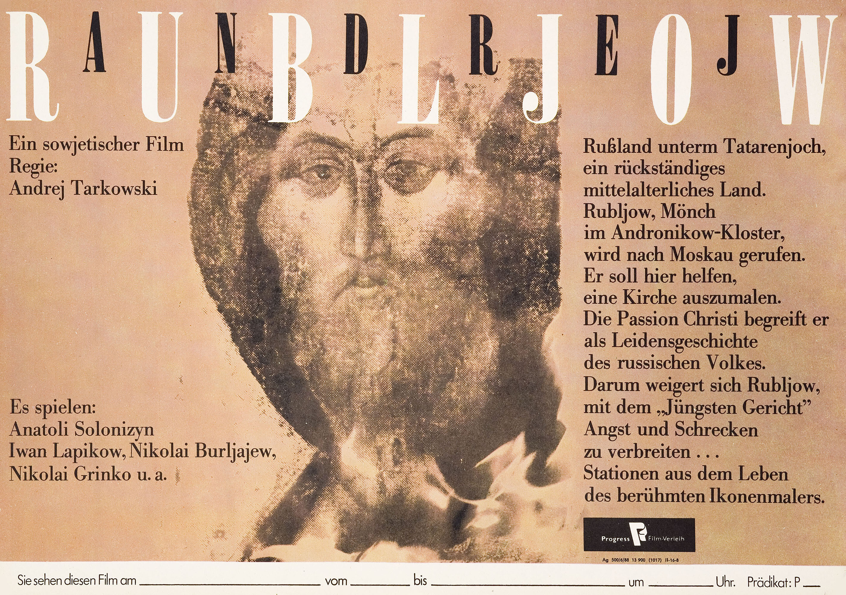 Андрей Рублёв (режиссёр Андрей Тарковский, 1966), East немецкий (ФРГ) постер к фильму, 1988 год