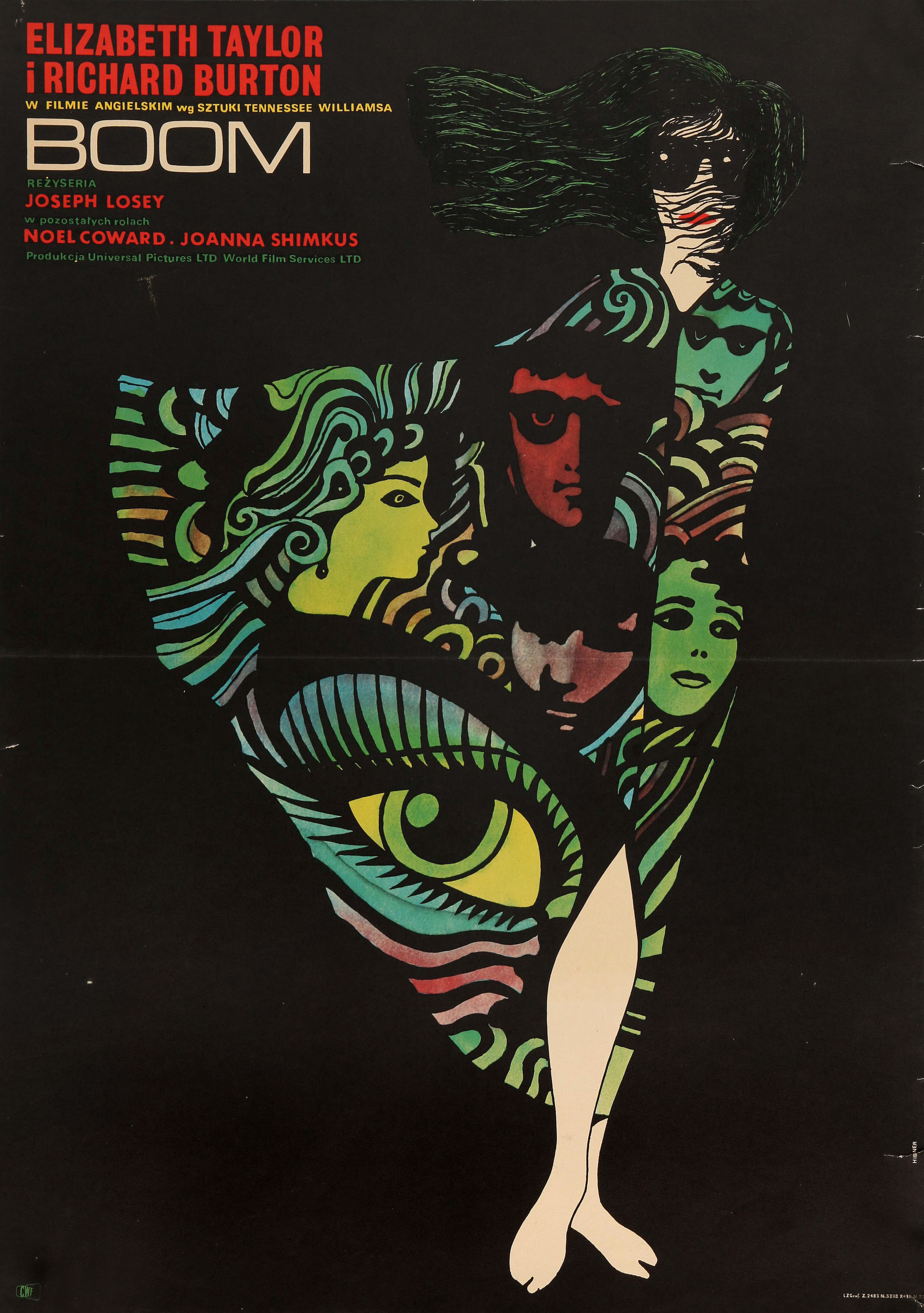 Бум (Boom!, 1968), режиссёр Джозеф Лоузи, польский постер к фильму, художник Мацей Хибнер (психоделическое искусство, 1970 год)