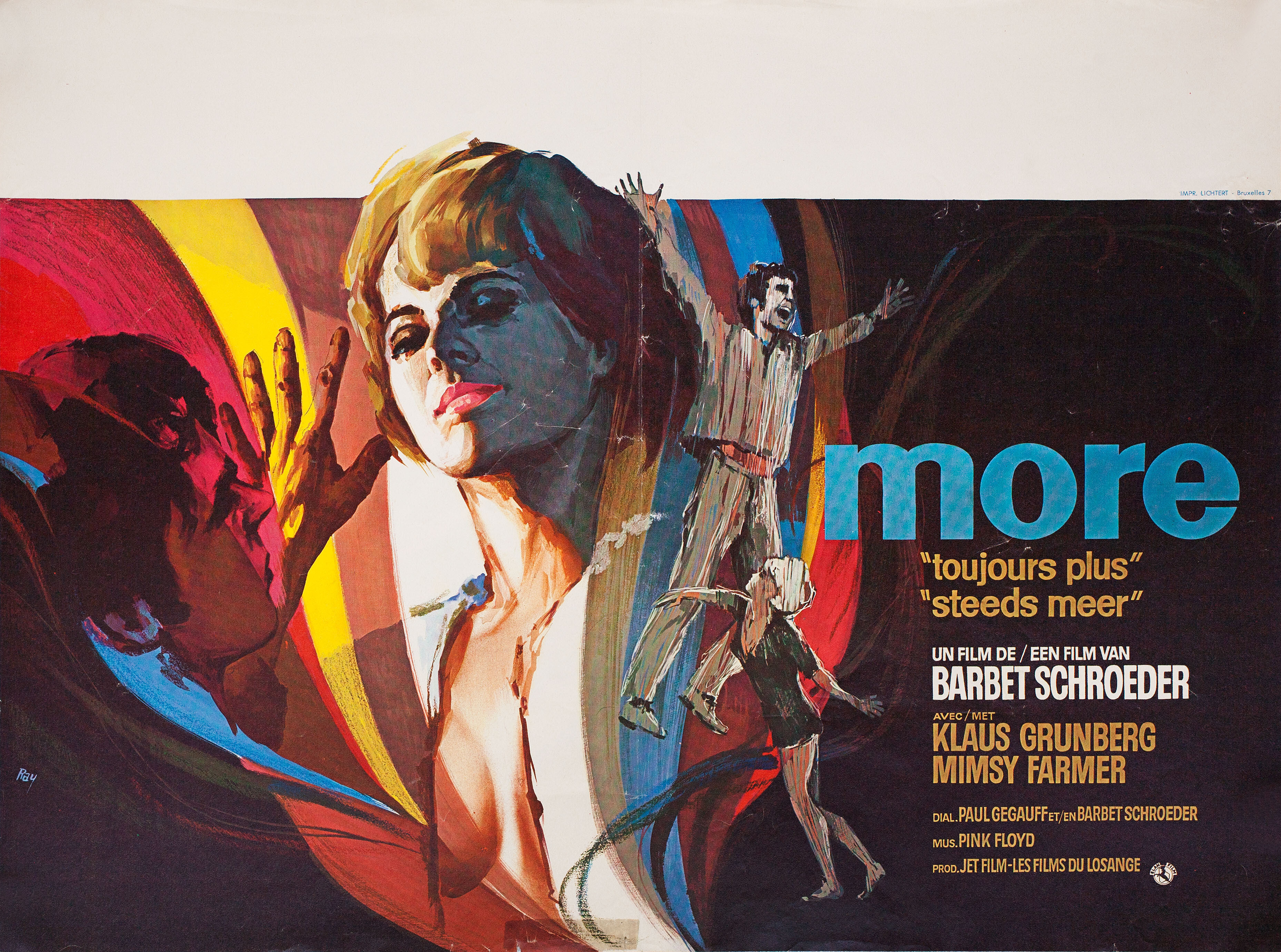 Ещё (More, 1969), режиссёр Барбет Шредер, бельгийский постер к фильму, художник Раймонд Элзевирс (психоделическое искусство, 1969 год)
