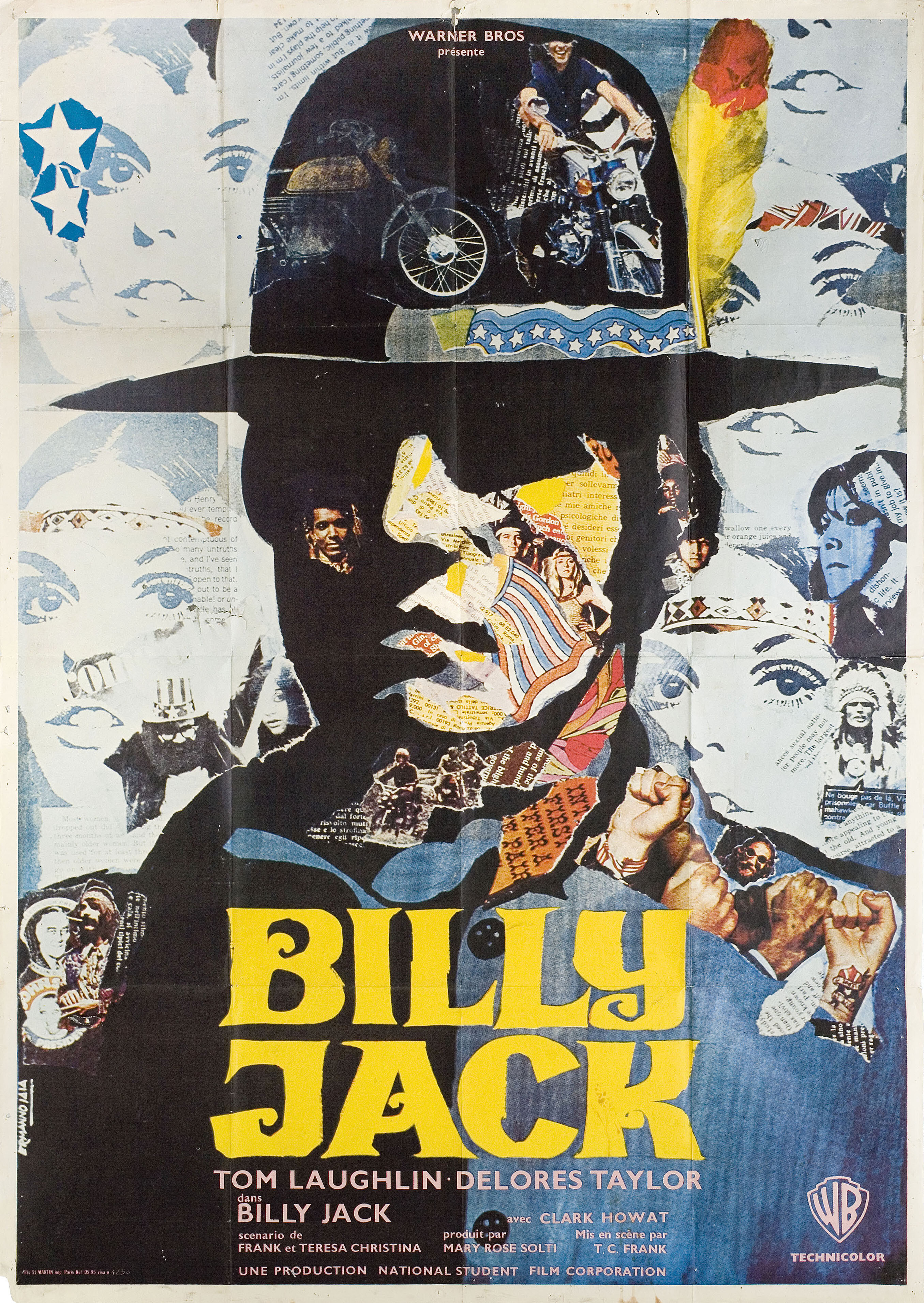 Билли Джек (Billy Jack, 1971), режиссёр Том Лафлин, французский постер к фильму, художник Пьеро Эрманно Иайя (психоделическое искусство, 1971 год)