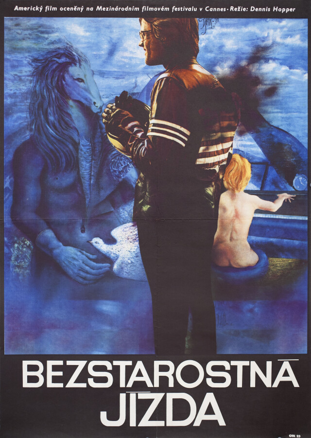 Беспечный ездок (Easy Rider, 1969), режиссёр Деннис Хоппер, чехословацкий постер к фильму, художник Йозеф Вилетал (психоделическое искусство, 1969 год)