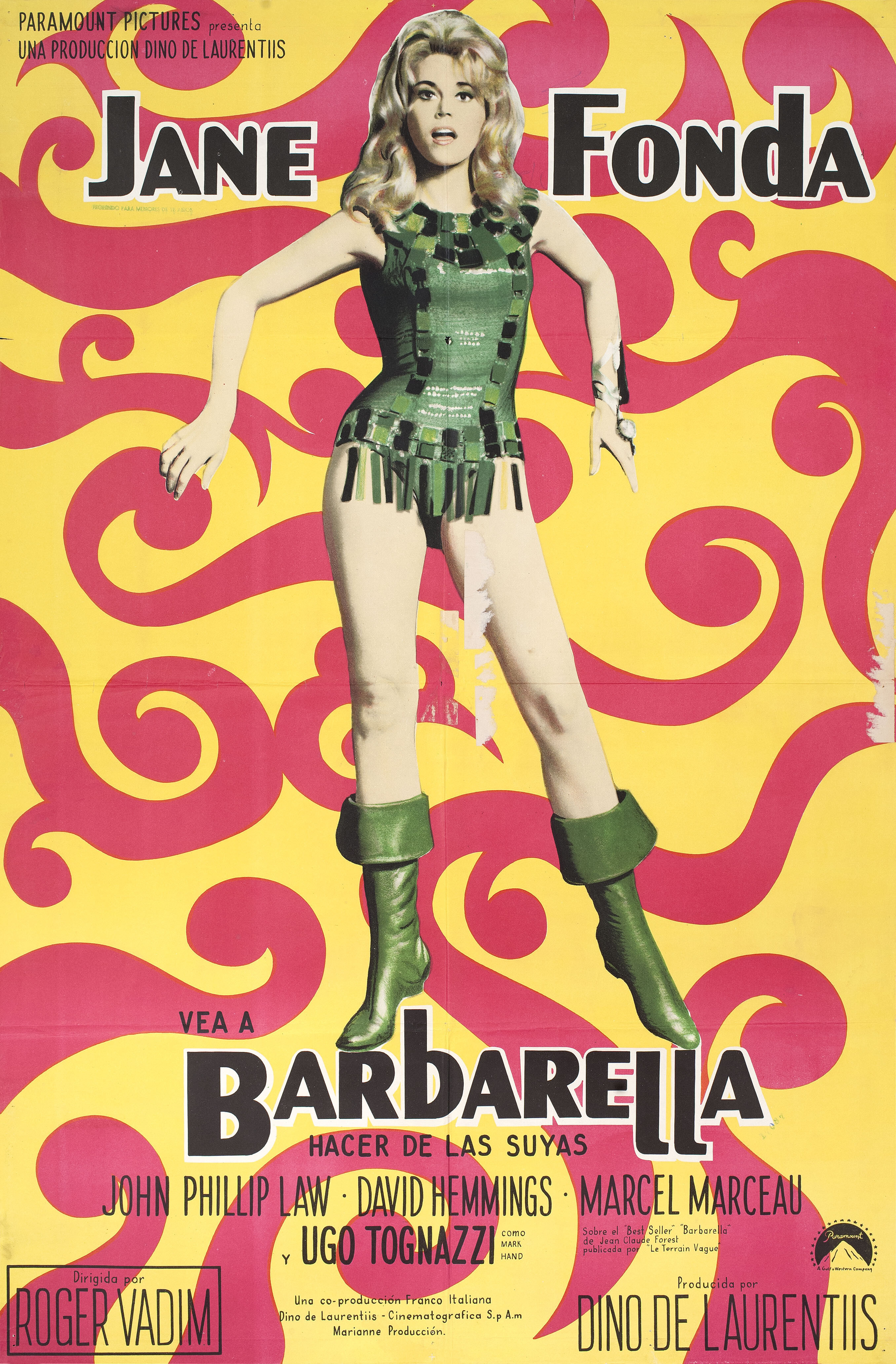 Барбарелла (Barbarella, 1968), режиссёр Роджер Вадим, аргентинский постер к фильму (психоделическое искусство, 1968 год)