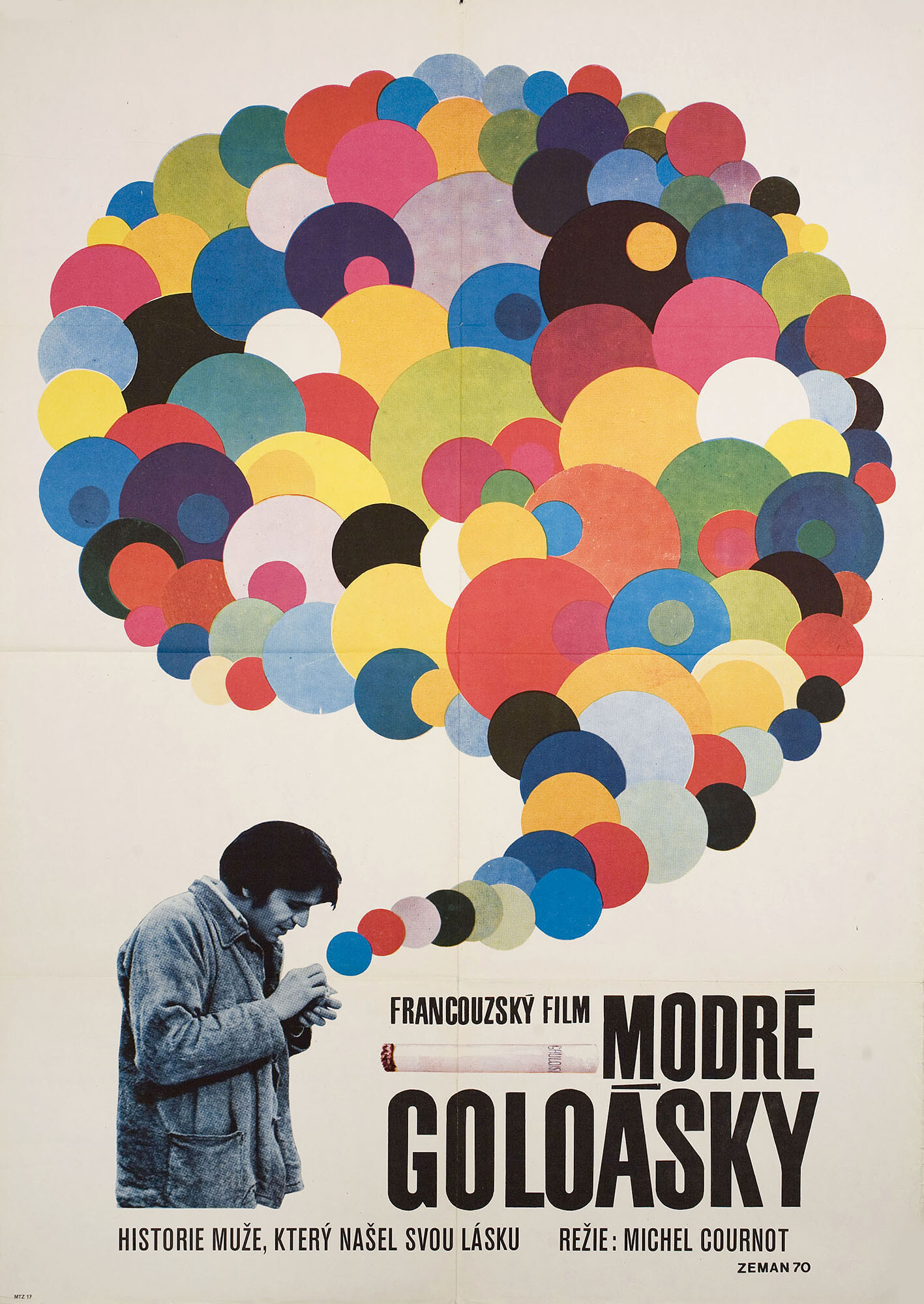 Легкие Голуаз (Les gauloises bleues, 1969), режиссёр Мишель Курно, чехословацкий постер к фильму, художник Вацлав Земан (психоделическое искусство)