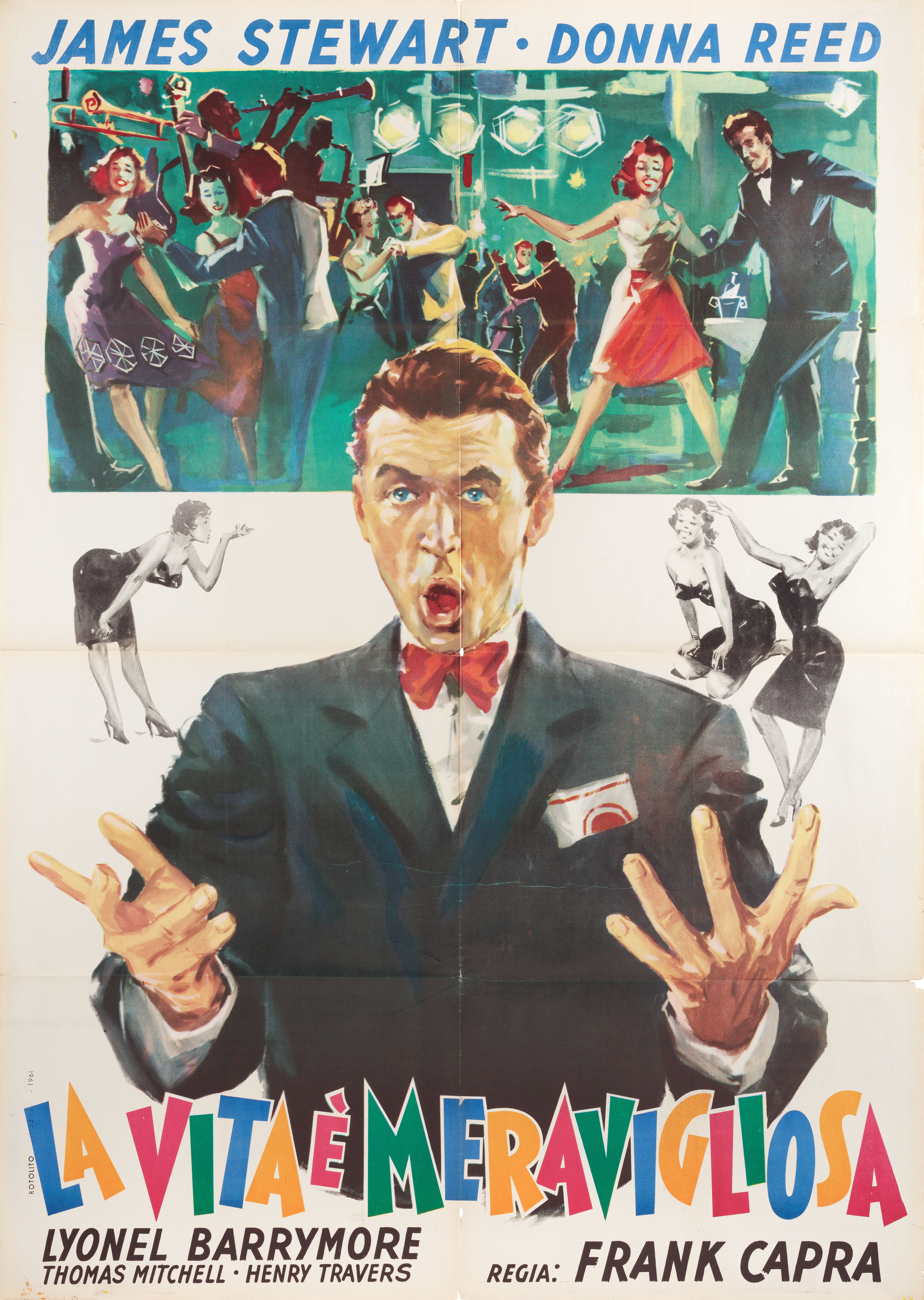 Эта замечательная жизнь (Its a Wonderful Life, 1946), режиссёр Фрэнк Капра, художественный постер к фильму (Италия, 1960 год)