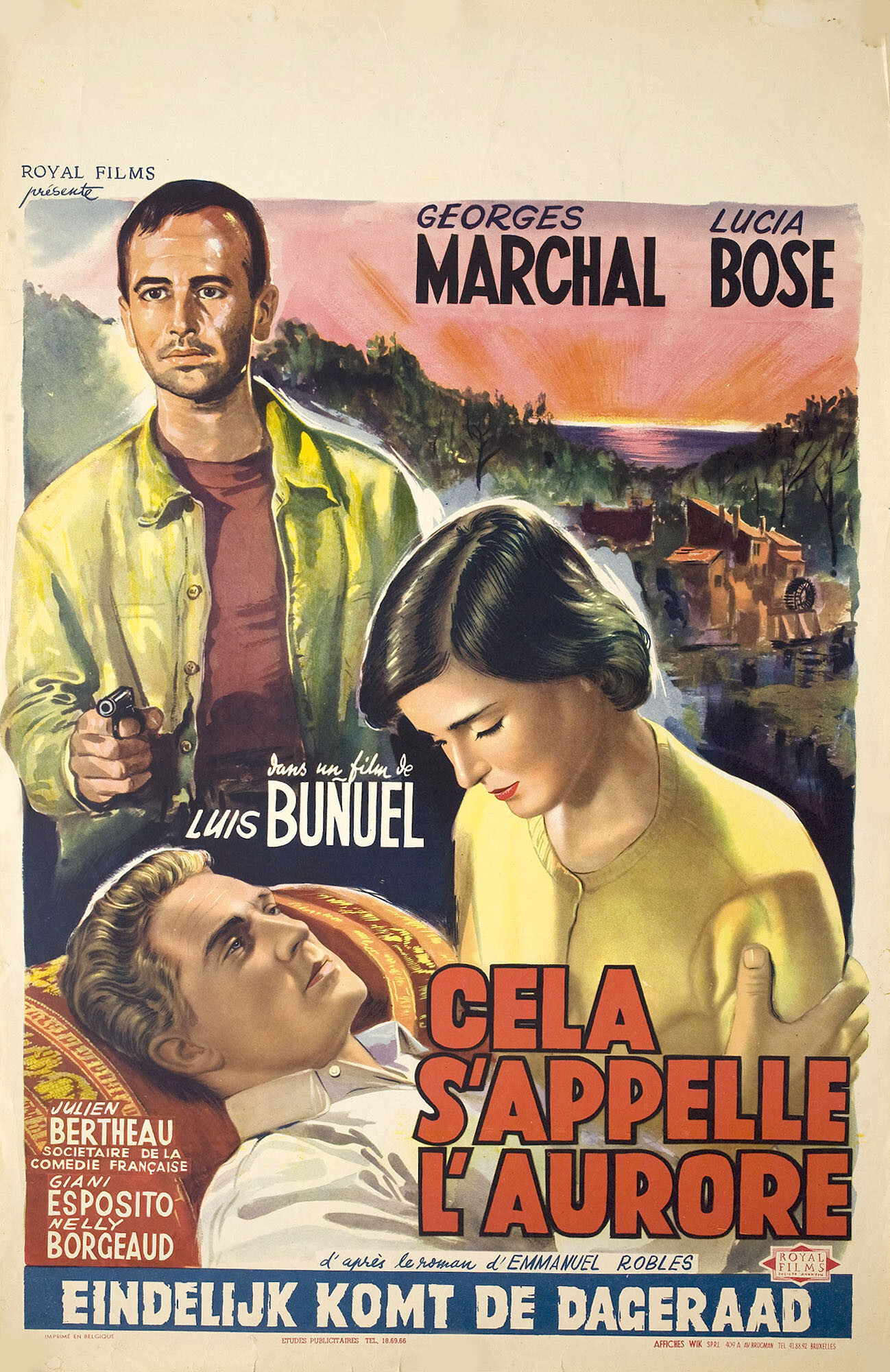Это называется зарей (That Is the Dawn, 1956), режиссёр Луис Бунюэль, художественный постер к фильму (Бельгия, 1957 год), автор Константин Сопочко