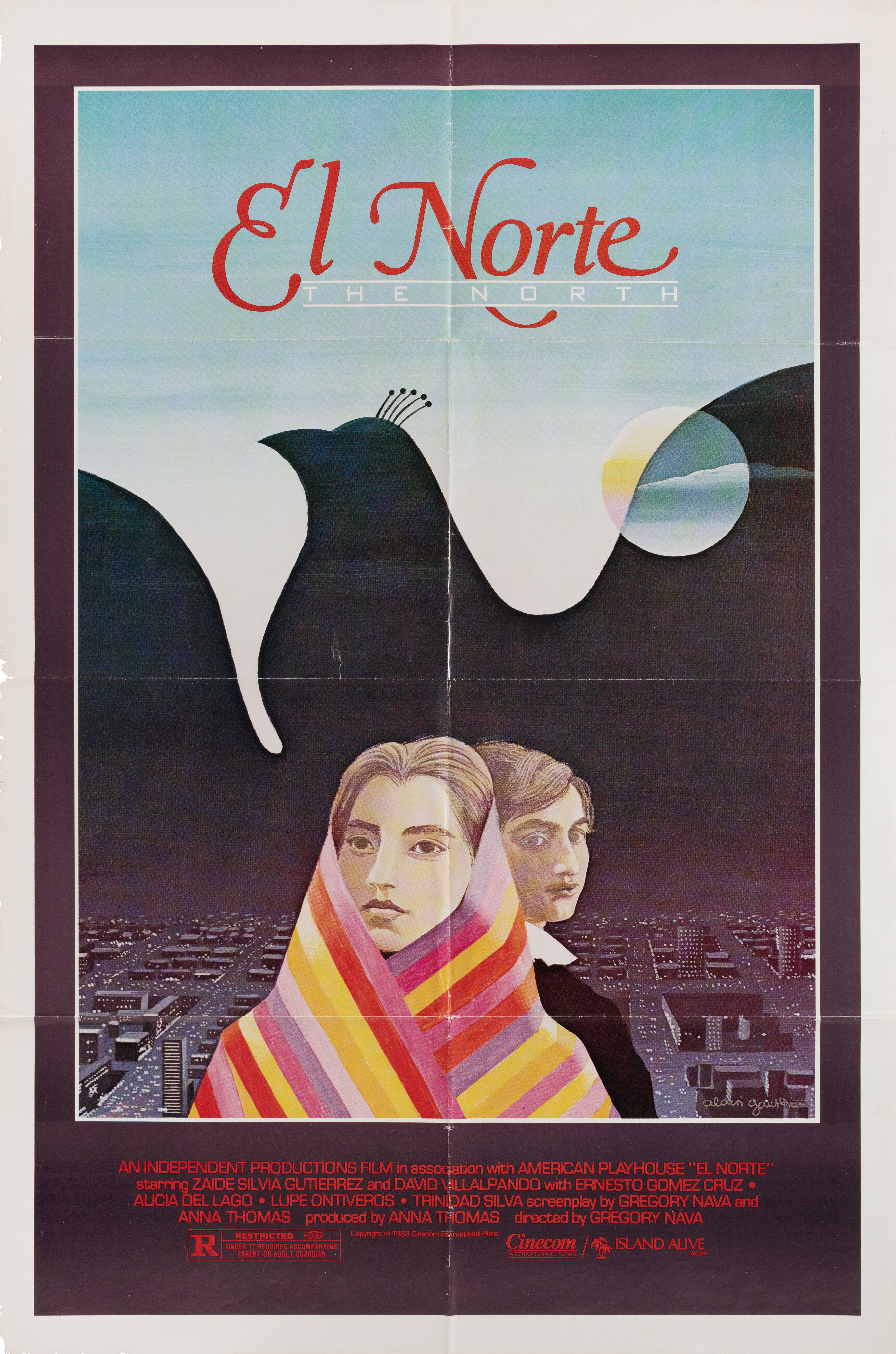Север (El Norte, 1983), режиссёр Григорий Нава, художественный постер к фильму (США, 1983 год), автор Ален Готье