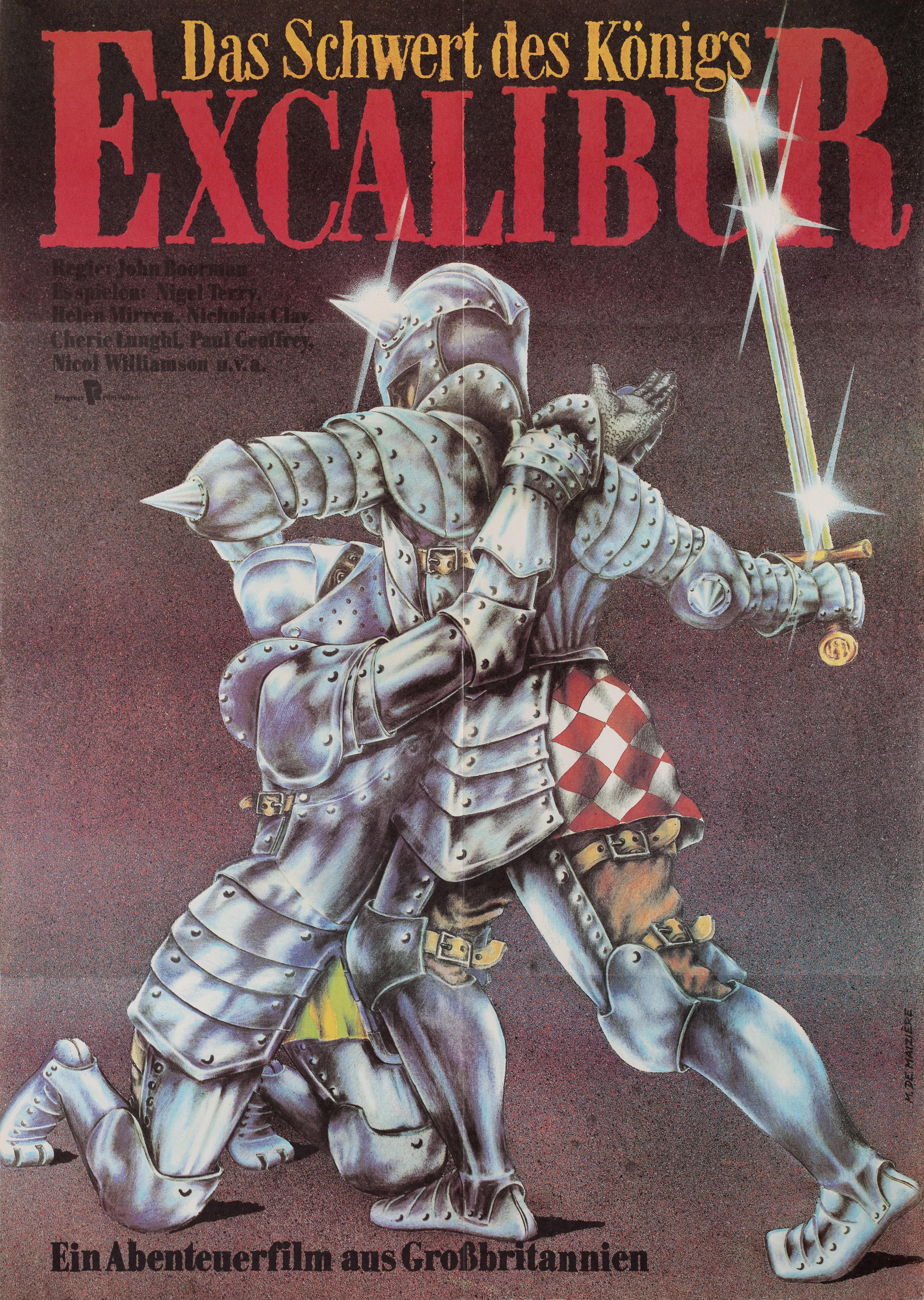 Экскалибур (Excalibur, 1981), режиссёр Джон Бурман, иллюстрированный постер к фильму (East Германия, 1981 год), автор Де Мезьер