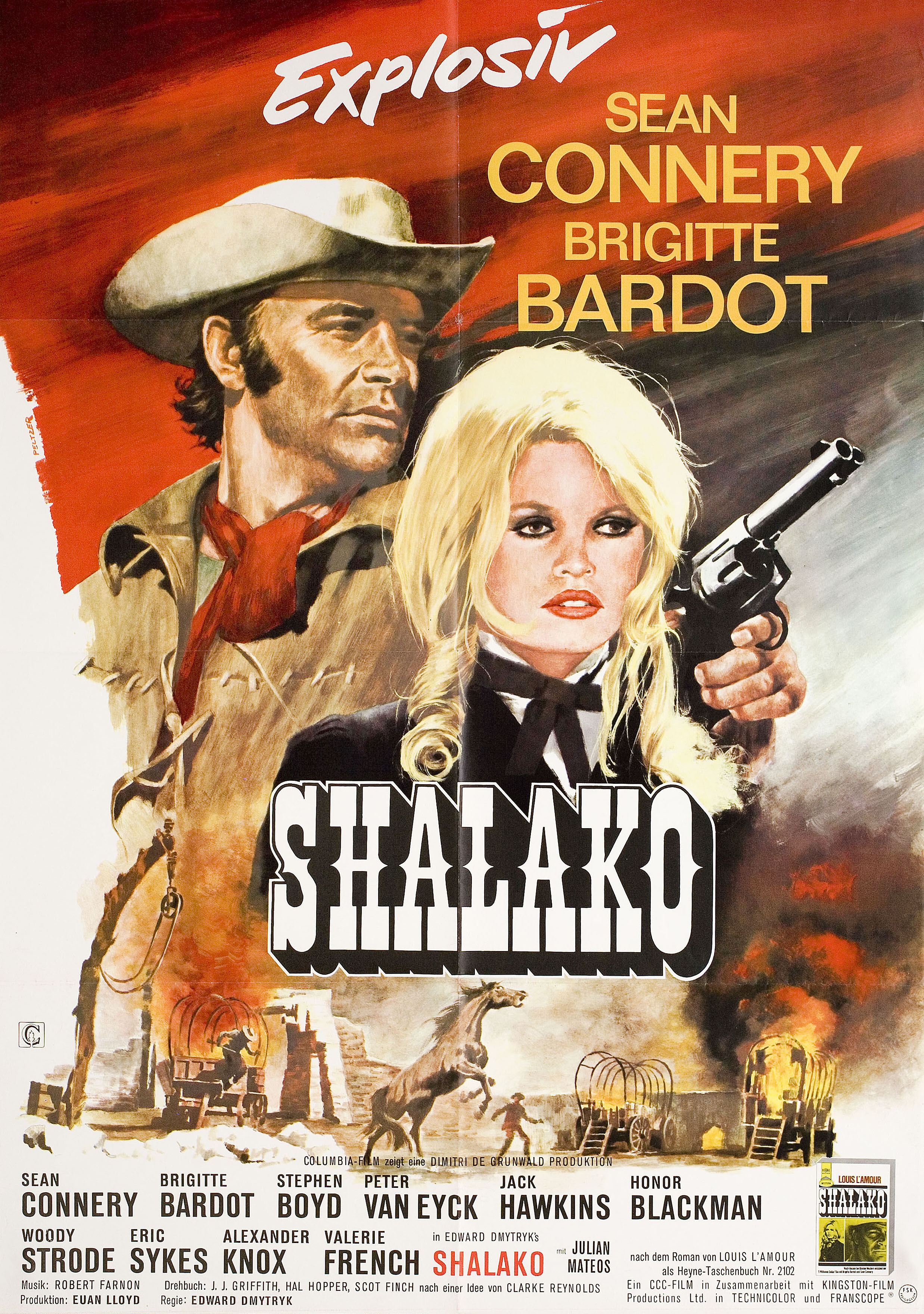 Шалако (Shalako, 1968), режиссёр Эдвард Дмитрик, художественный постер к фильму (Германия, 1968 год), автор Лутц Пельтцер