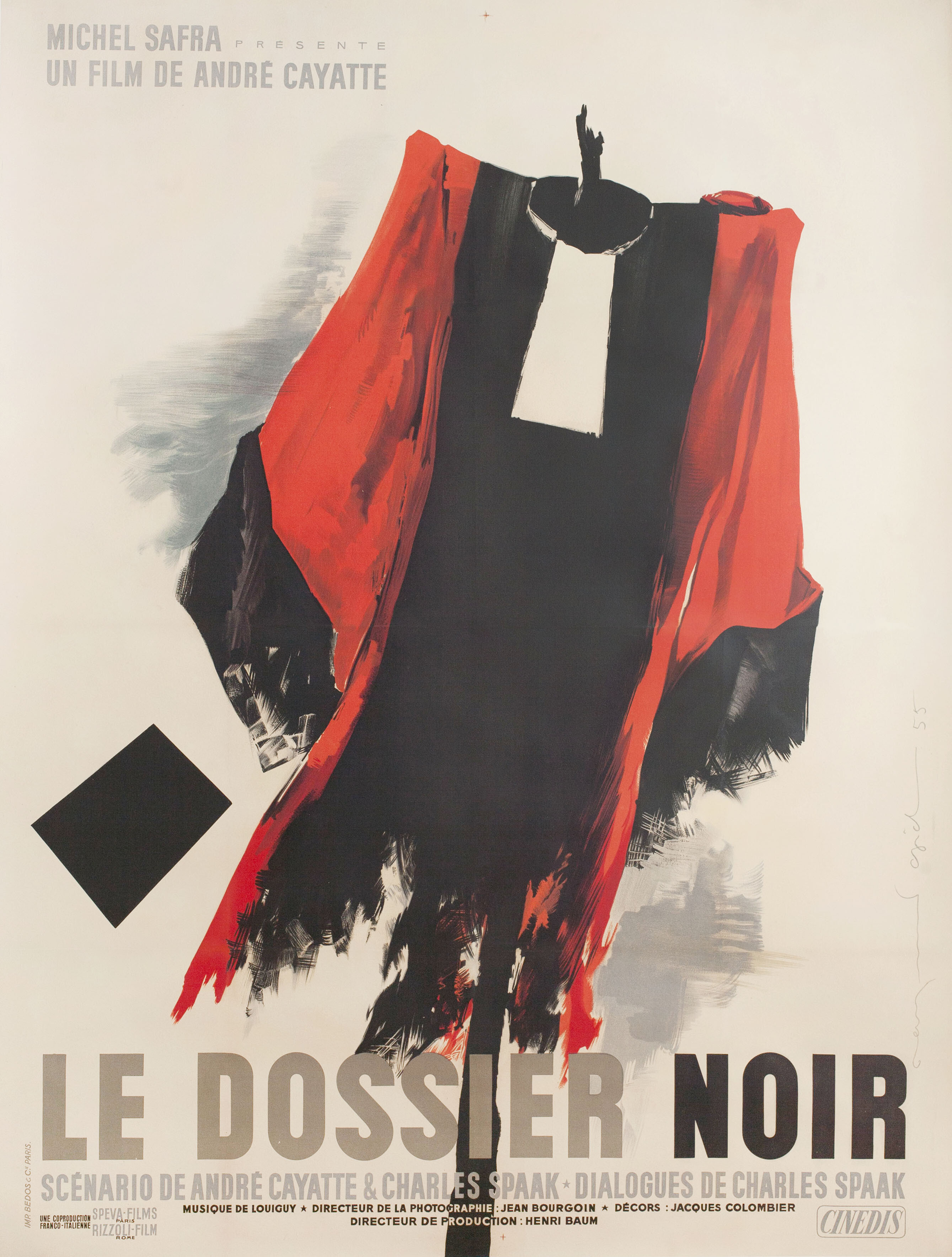 Черное досье (Black Dossier, 1955), режиссёр Андре Кайятт, художественный постер к фильму (Франция, 1955 год), автор Раймонд Гид