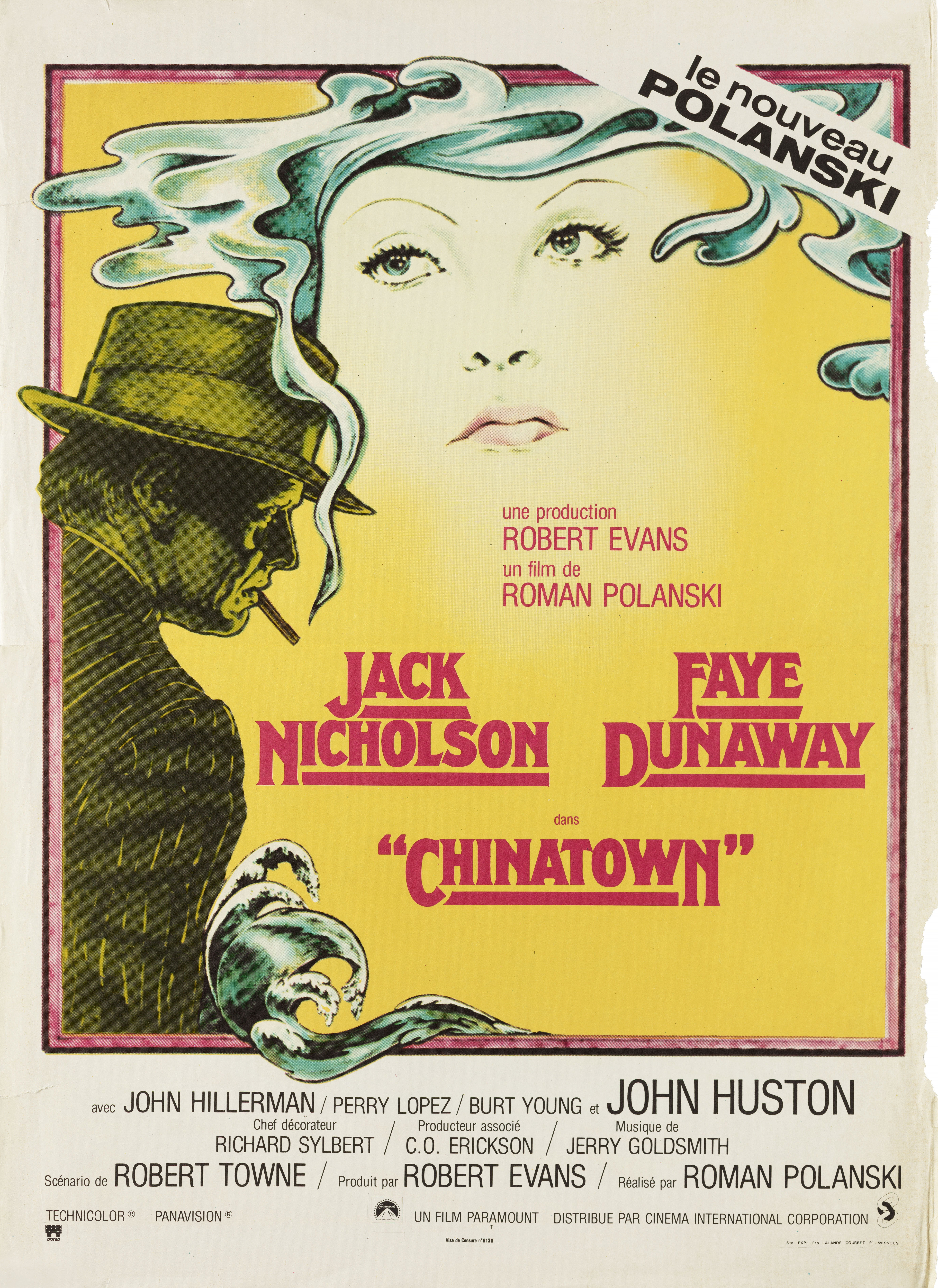 Китайский квартал (Chinatown, 1974), режиссёр Роман Полански, иллюстрированный постер к фильму (Франция, 1974 год), автор Джим Пирсолл