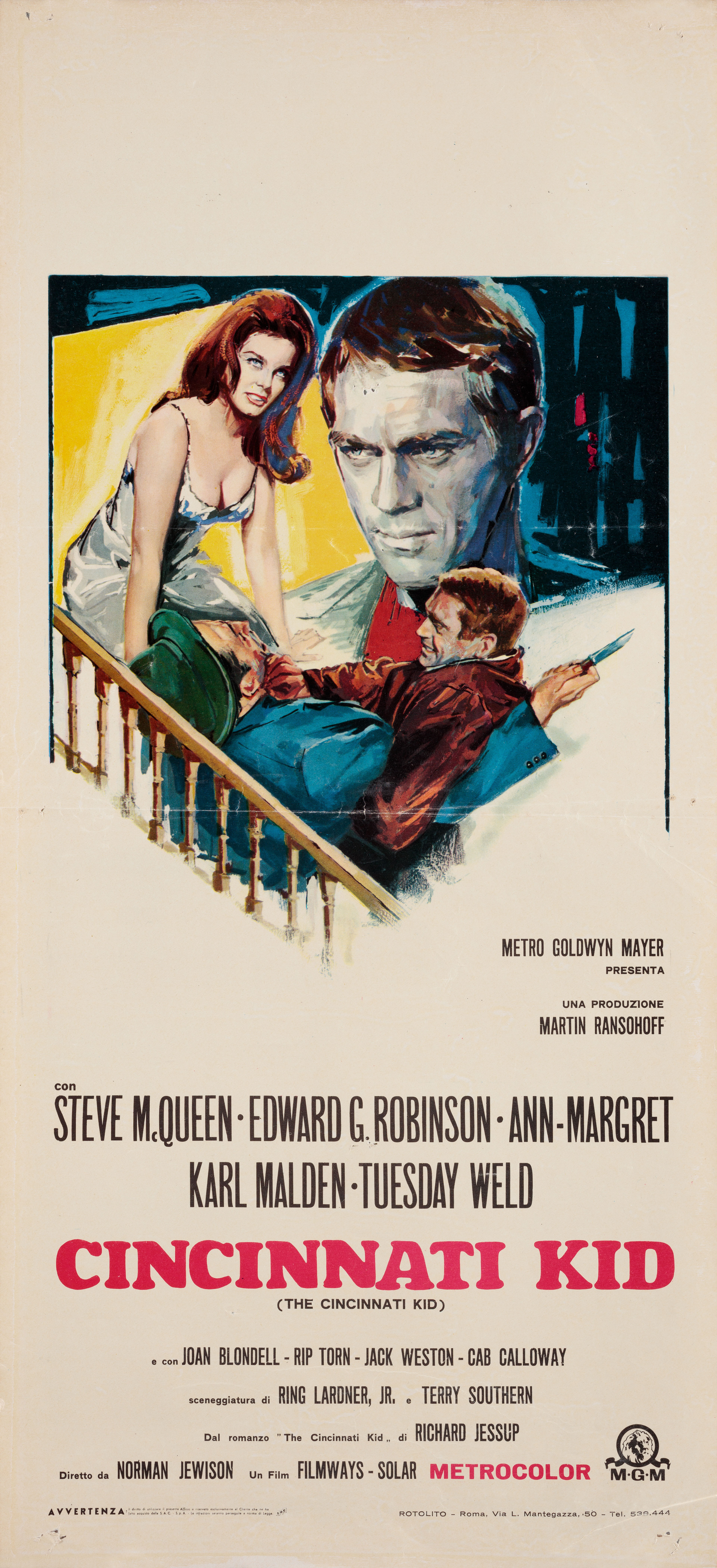 Цинциннати Кид (The Cincinnati Kid, 1965), режиссёр Норман Джуисон, художественный постер к фильму (Италия, 1965 год), автор Тино Авелли