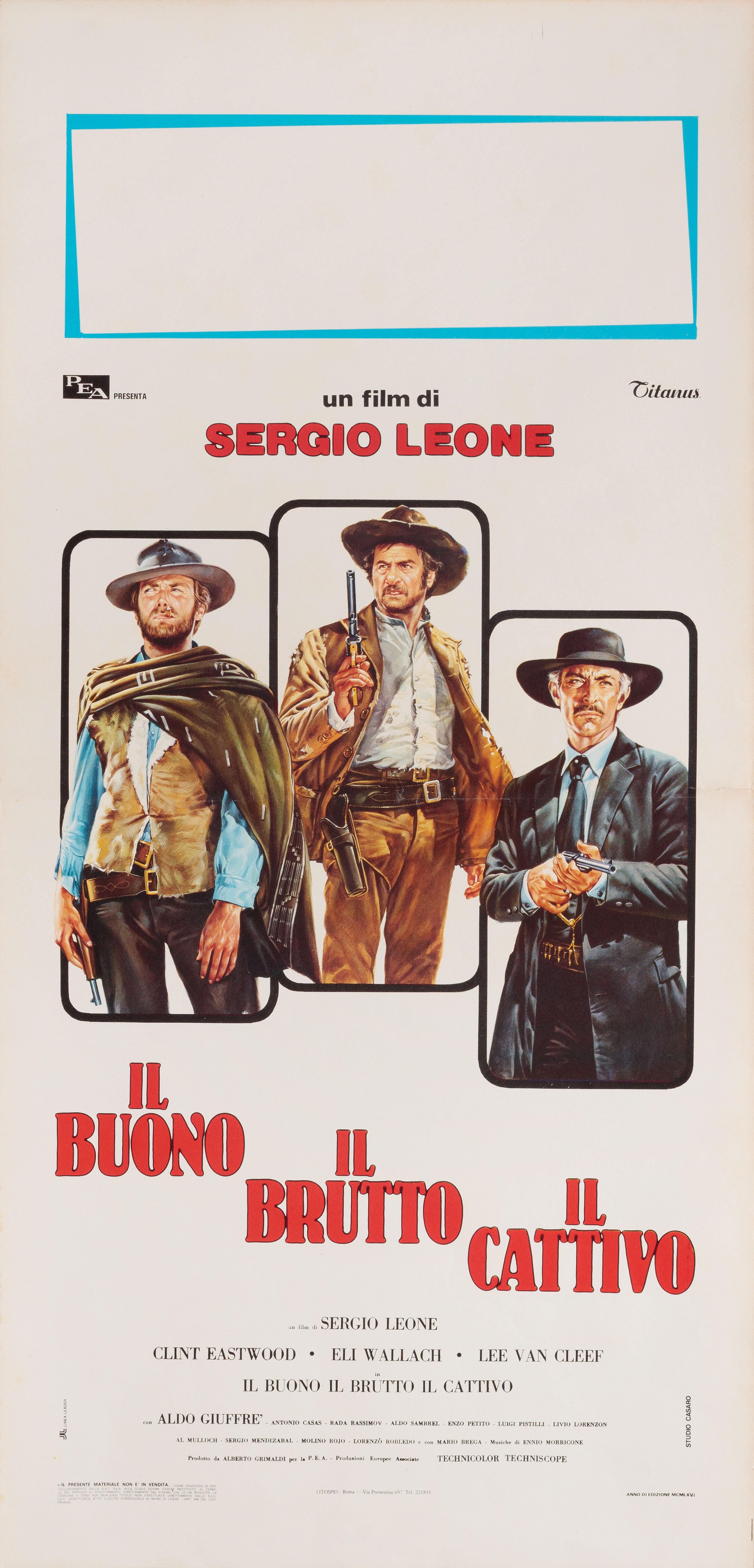 Хороший, плохой, злой (The Good, the Bad and the Ugly, 1966), режиссёр Серджио Леоне, художественный постер к фильму (Италия, 1970 год)